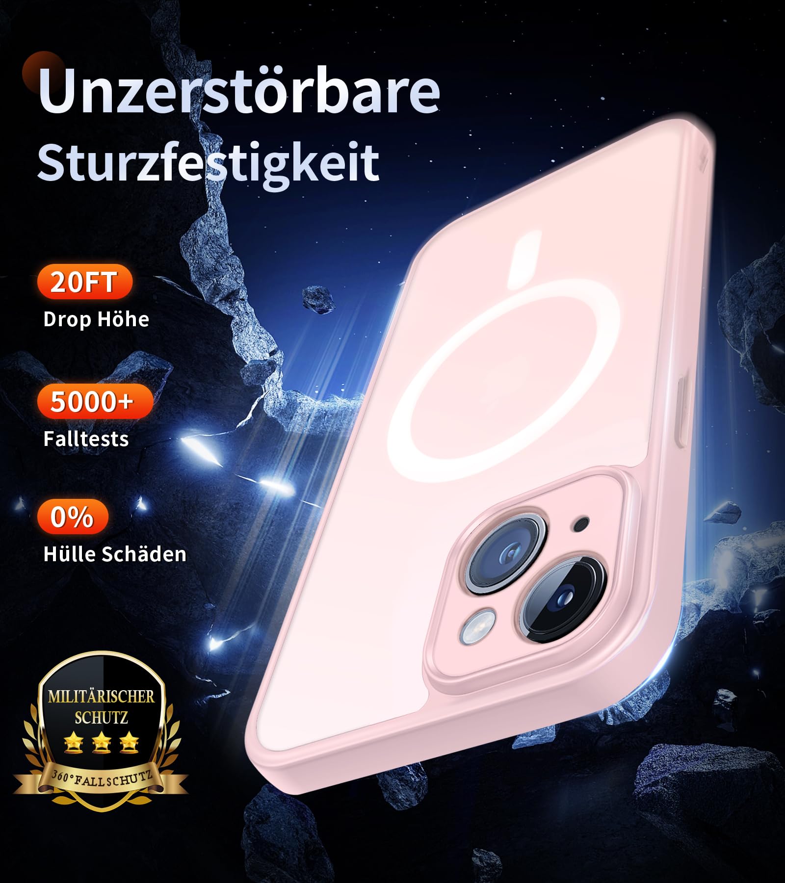 Magnetic Case for iPhone 15 with 2 Tempered Glass Screen Protectors | Magsafe Compatible | Full Lens Protection | Slim Matte Translucent Shockproof Cover - Rose | Perfect for Everyday Use, Travel & Wireless Charging