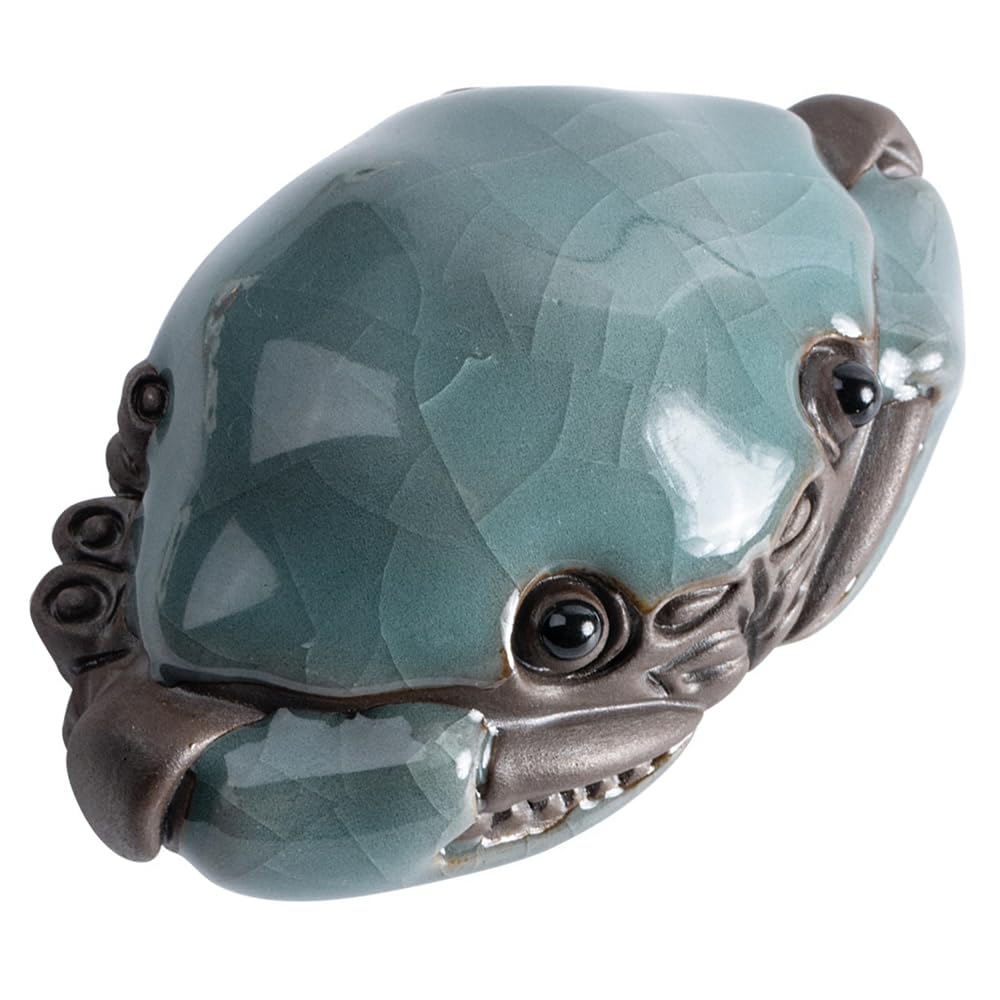 LUOWAN Crab Tea Pet - Kung Fu Tea Ornament for Tea Set, Tea Table Desk & Tearoom Decoration - Unique Gift for Tea Lovers, Fish Tank & Flowerpot Accessory (Type 003, Cyan) - Perfect for Zen Meditation, Chinese Tea Ceremonies & Home Office Decor