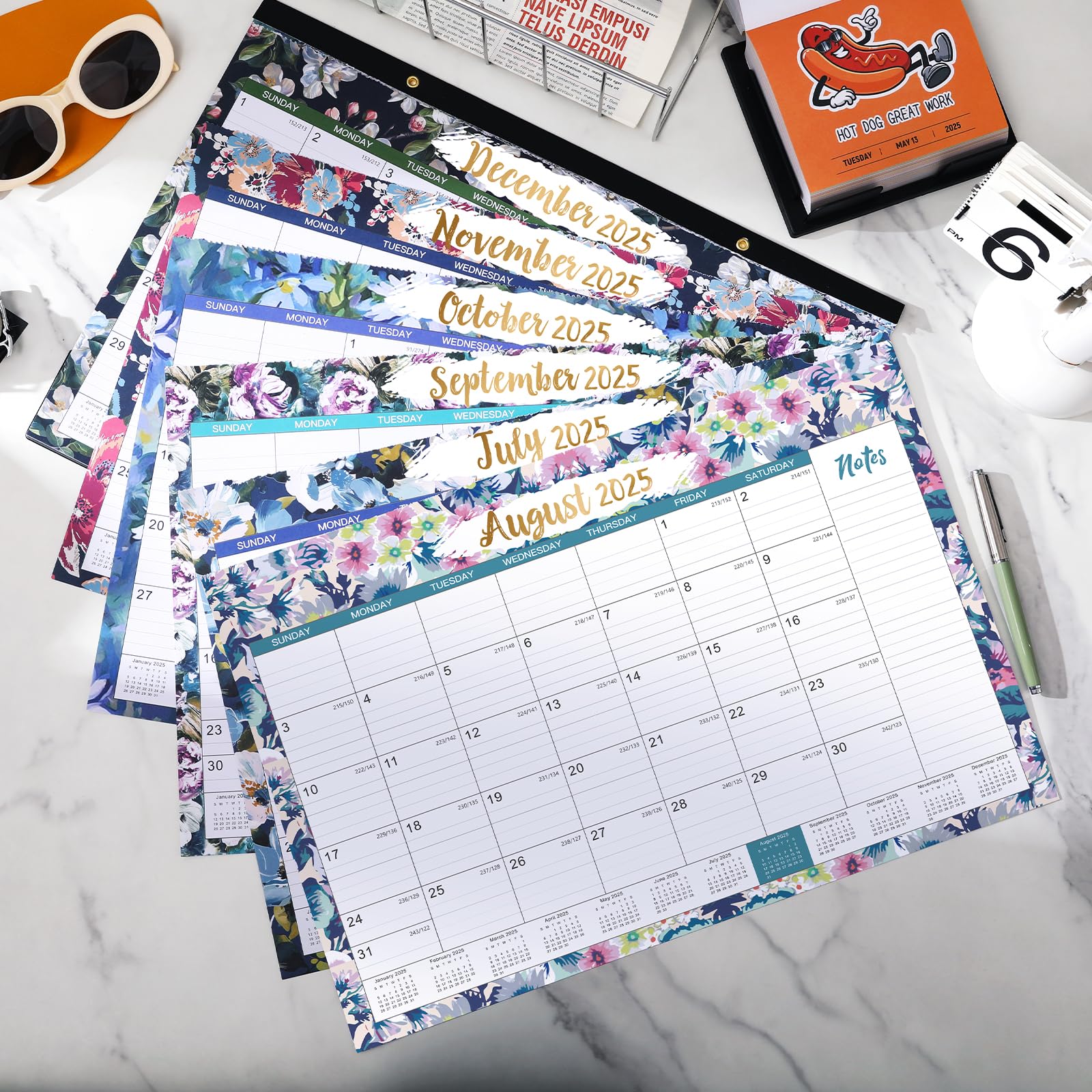 2025-2026 Desk Calendar (July 2025 - December 2026) - 18 Month Large Office Calendar with Corner Protectors & Reference Calendars - Floral Design Home & Office Planner (17