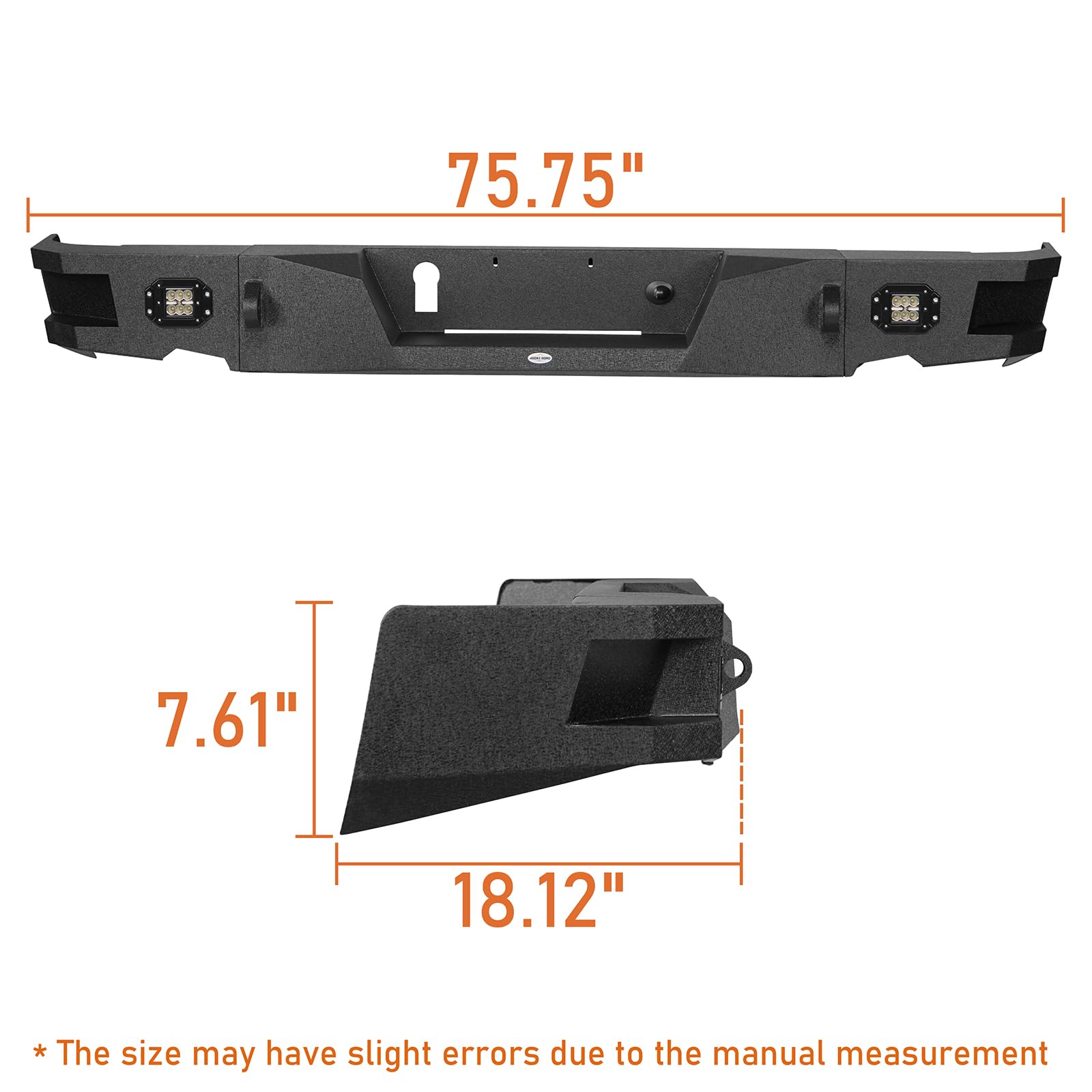 Hooke Road Heavy Duty Steel Rear Bumper with LED Lights for 2009-2023 Dodge Ram 1500 Pickup Truck | Back Step Bumper Replacement | Off-Road Protection & Towing Enhancement