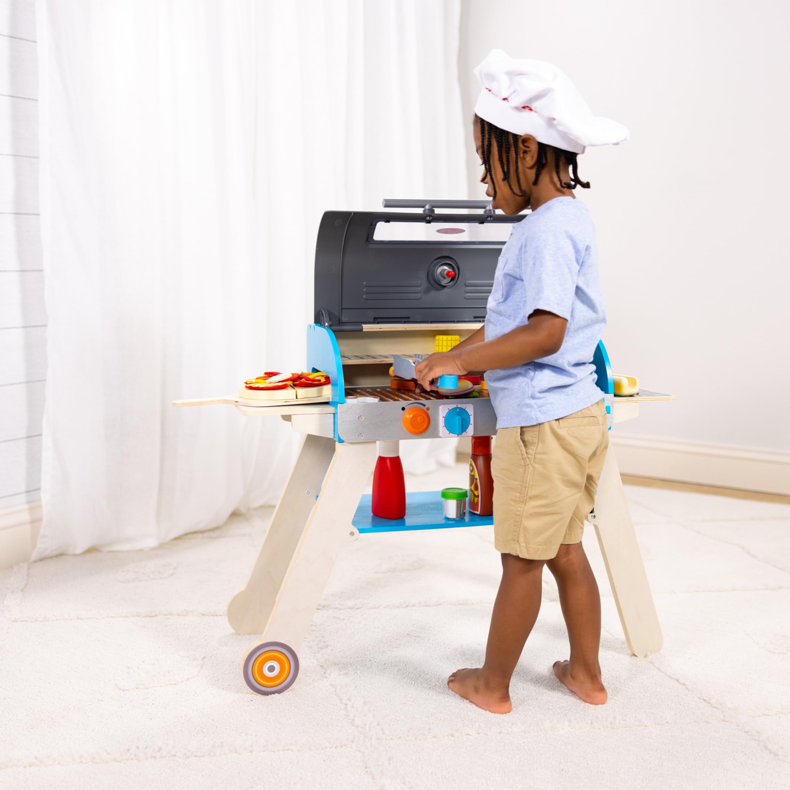 Melissa & Doug Wooden Deluxe BBQ Grill, Smoker & Pizza Oven Pretend Play Kitchen Toy for Kids - FSC Certified Wooden Toy for Outdoor & Indoor Pretend Cooking Play