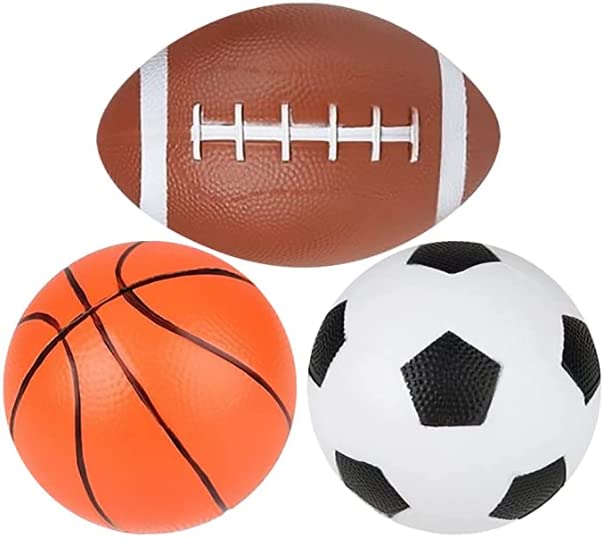 Misco Toys 3-Pack Sports Ball Set for Kids - Includes 6 Inch Basketball, Football, and Soccer Ball - Soft Plastic Playground Balls for Indoor & Outdoor Play - Perfect Birthday Gift for Boys & Girls - Ideal for Backyard Games, School PE Class, and Park Activities