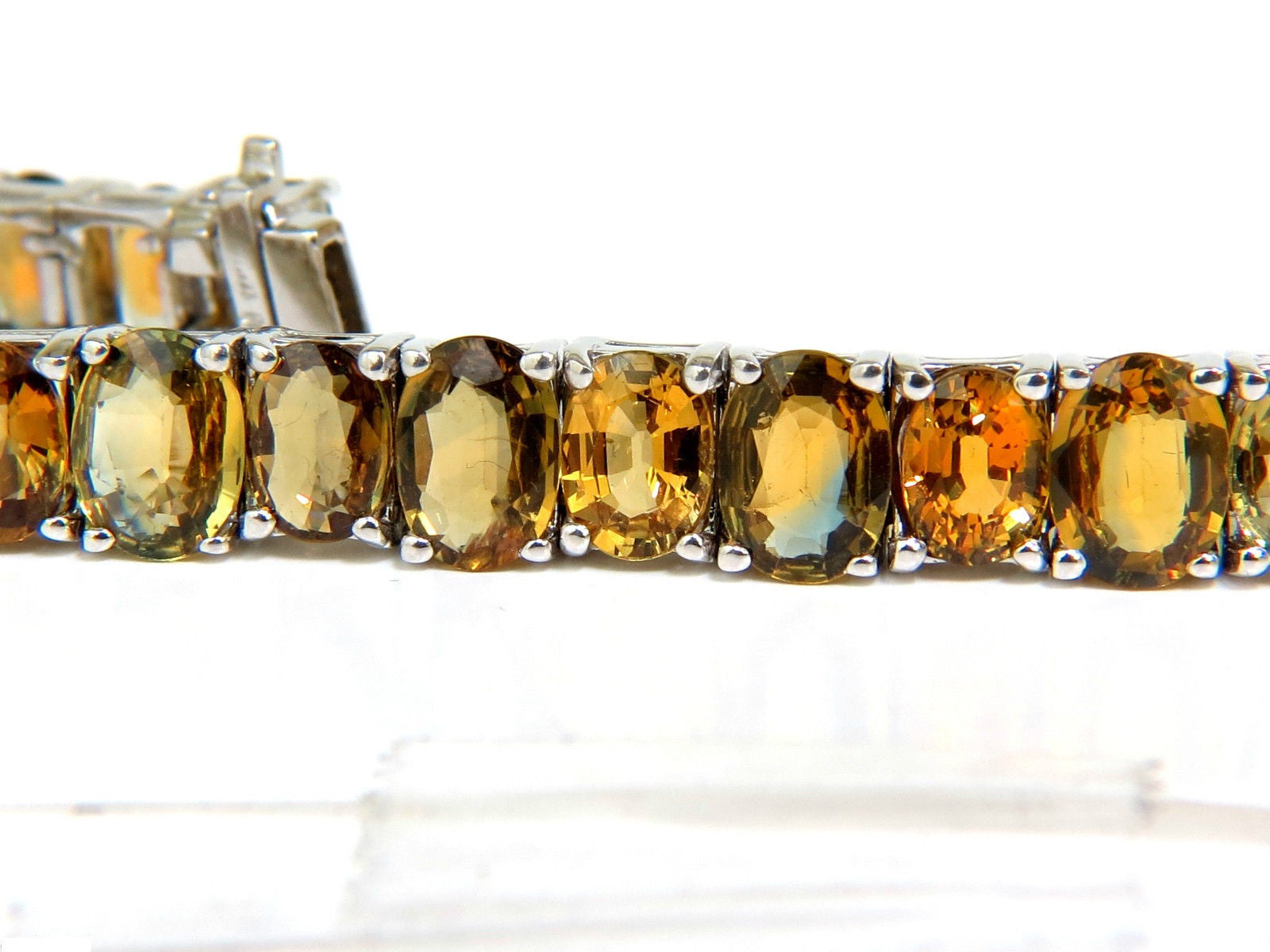 33.00ct Natural Yellow Green Orange Sapphire Tennis Bracelet - Elegant Gemstone Jewelry for Women, Perfect for Weddings, Parties & Special Occasions