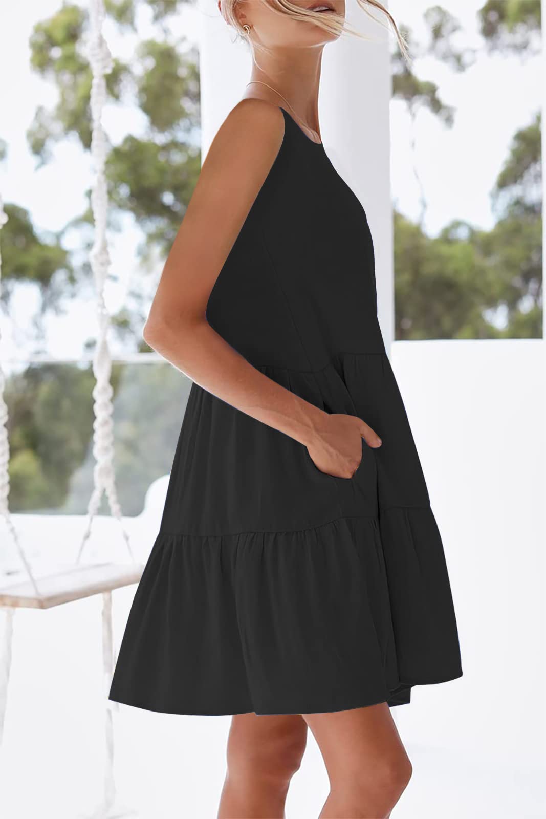 Nclook Women's 2025 Summer Casual Dress - Sweet Cute Sleeveless Sundress with Pockets | Crewneck Flowy Beach Dress for Vacation, Date Night & Outdoor Activities