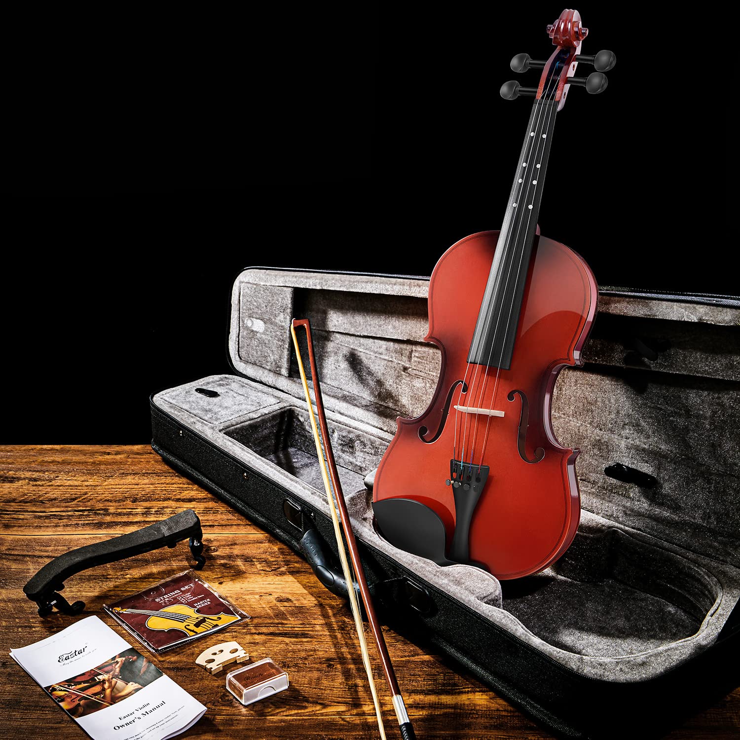 Eastar 4/4 Full Size Violin for Adults & Beginners - Complete Violin Set with Hard Case, Rosin, Shoulder Rest, Bow & Extra Strings (Fingerboard Guide) - Perfect for Learning, Practice & Performances at Home, School or Studio