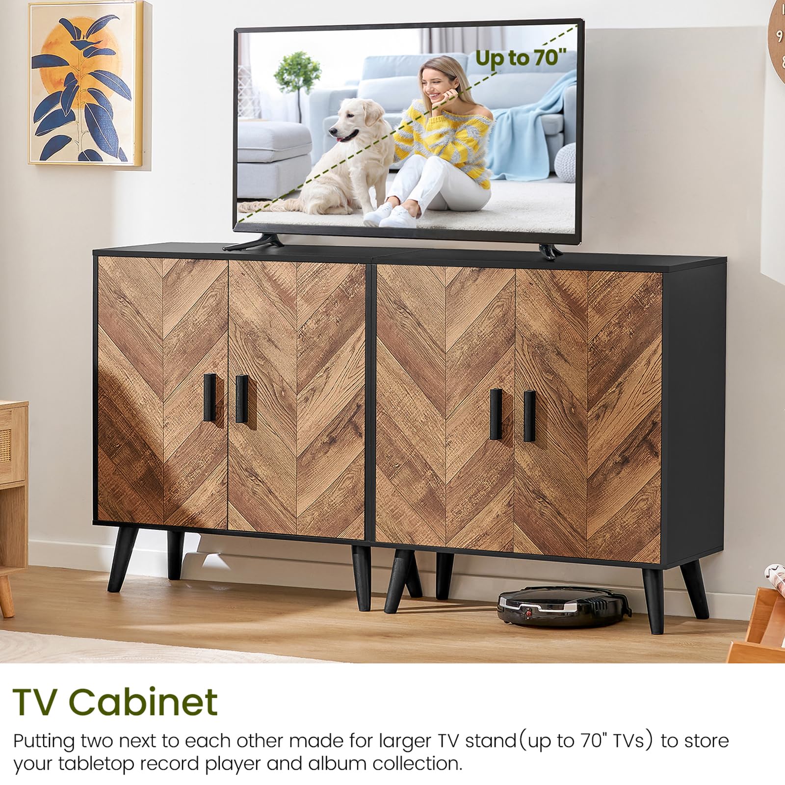 Iwell Storage Cabinet with Adjustable Shelf & Doors - Entryway, Living Room & Dining Room Accent Cabinet - Black - Perfect for Organizing Shoes, Books & Home Decor