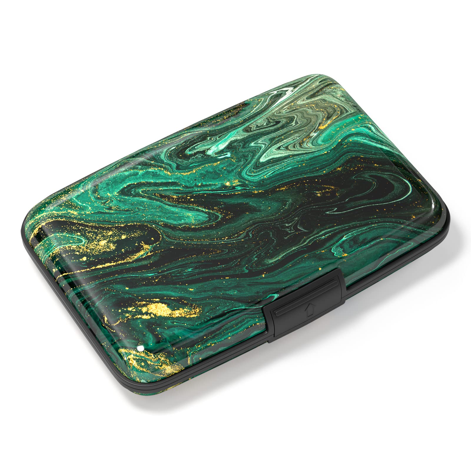 Slim RFID Blocking Aluminum Card Holder - Green Gold Marble for Wallet Protection