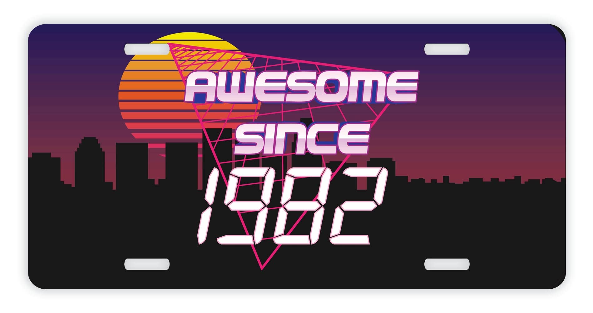Awesome Since 1982 Retro Synthwave Vanity Plate - 40th Birthday Decorations for Men | Perfect for 1980s Themed Parties, Man Cave Decor & Milestone Birthday Gifts