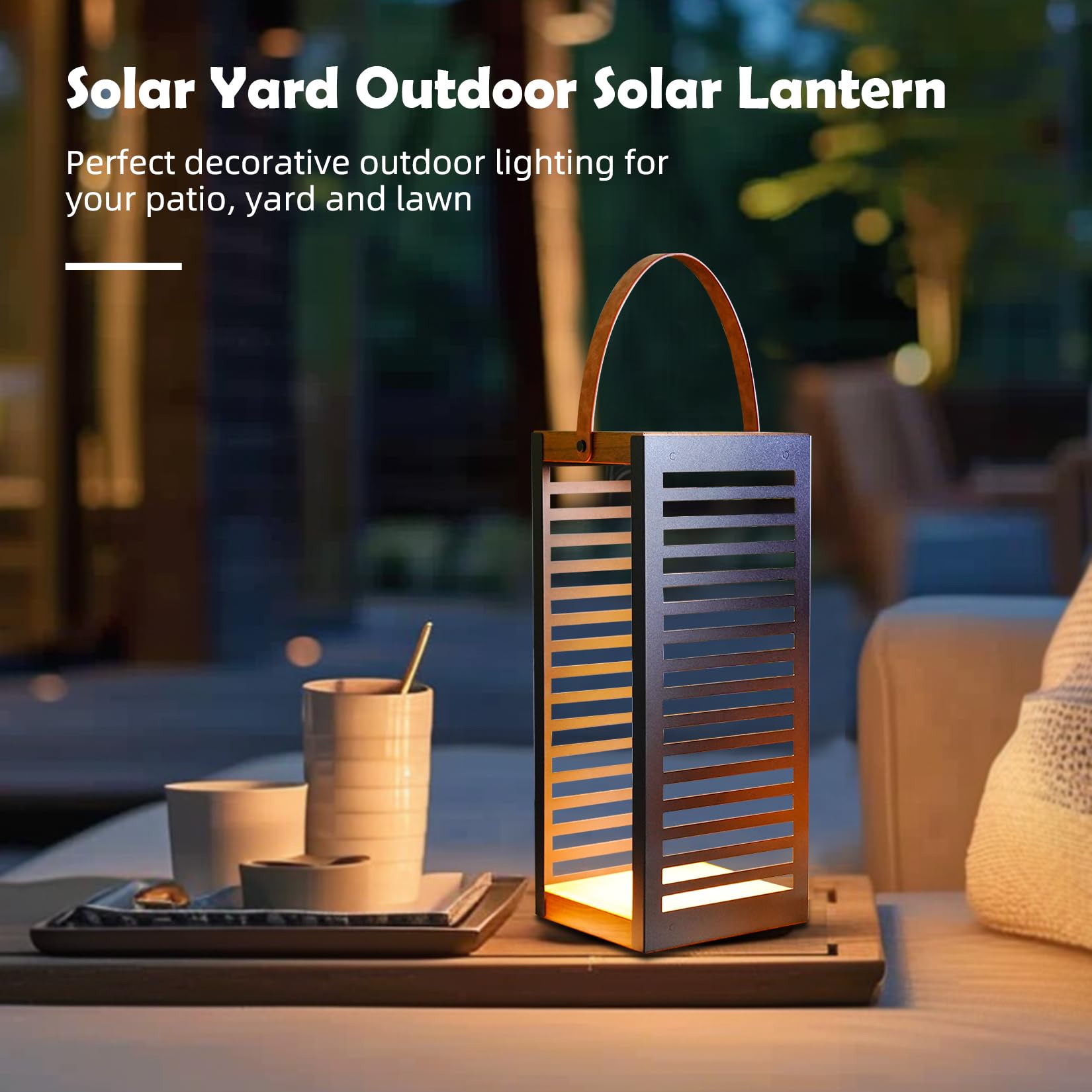Solar Powered Outdoor Floor Lamp - Waterproof Metal Solar Lantern with Handle for Patio, Garden, Yard, Porch - Perfect for Landscape Lighting, Pathway Illumination, and Backyard Decor