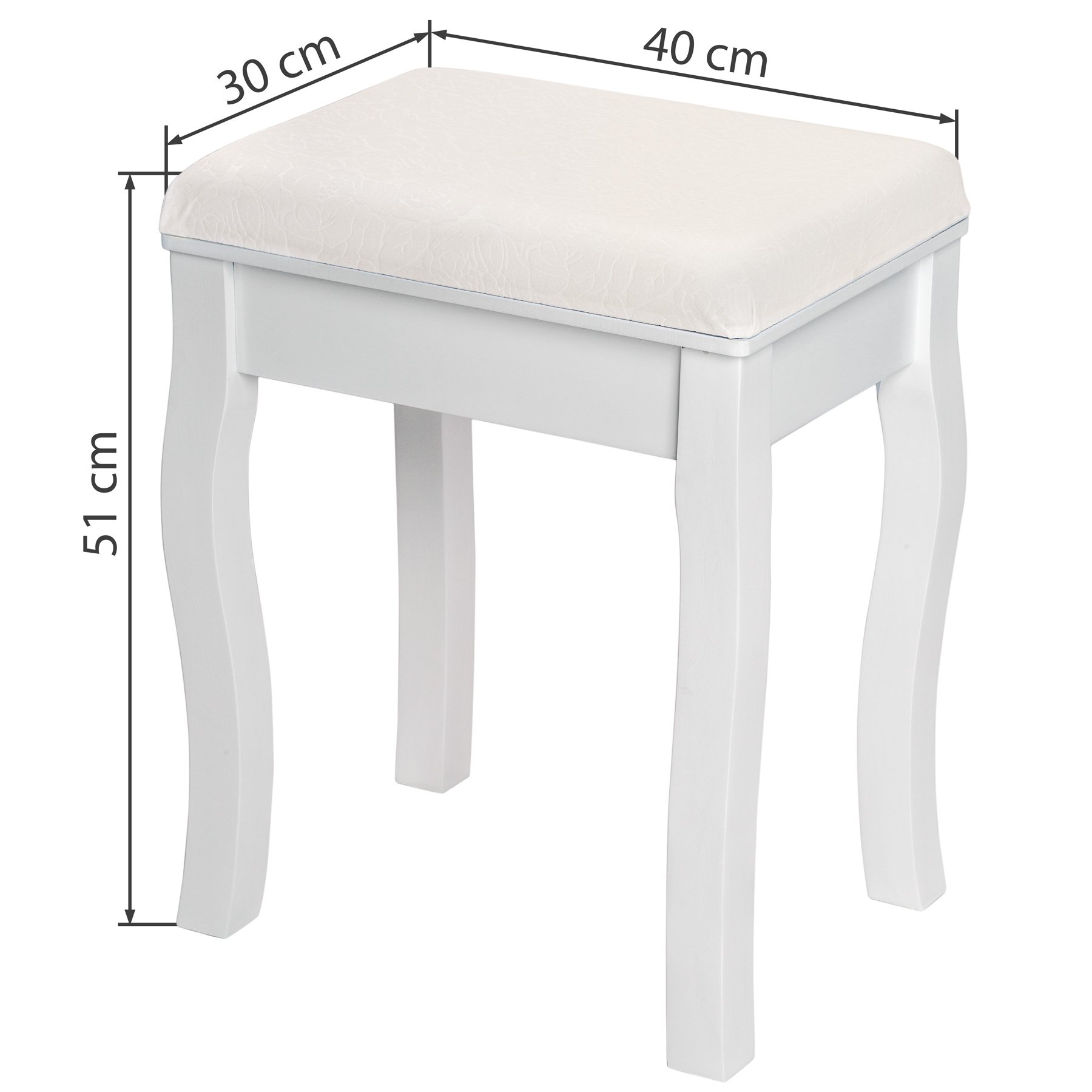 TecTake Vanity Stool with Piano Style Makeup Chair for Bedroom | Approx. 40x30x45cm | White | Perfect for Dressing Table, Makeup Station & Bedroom Decor