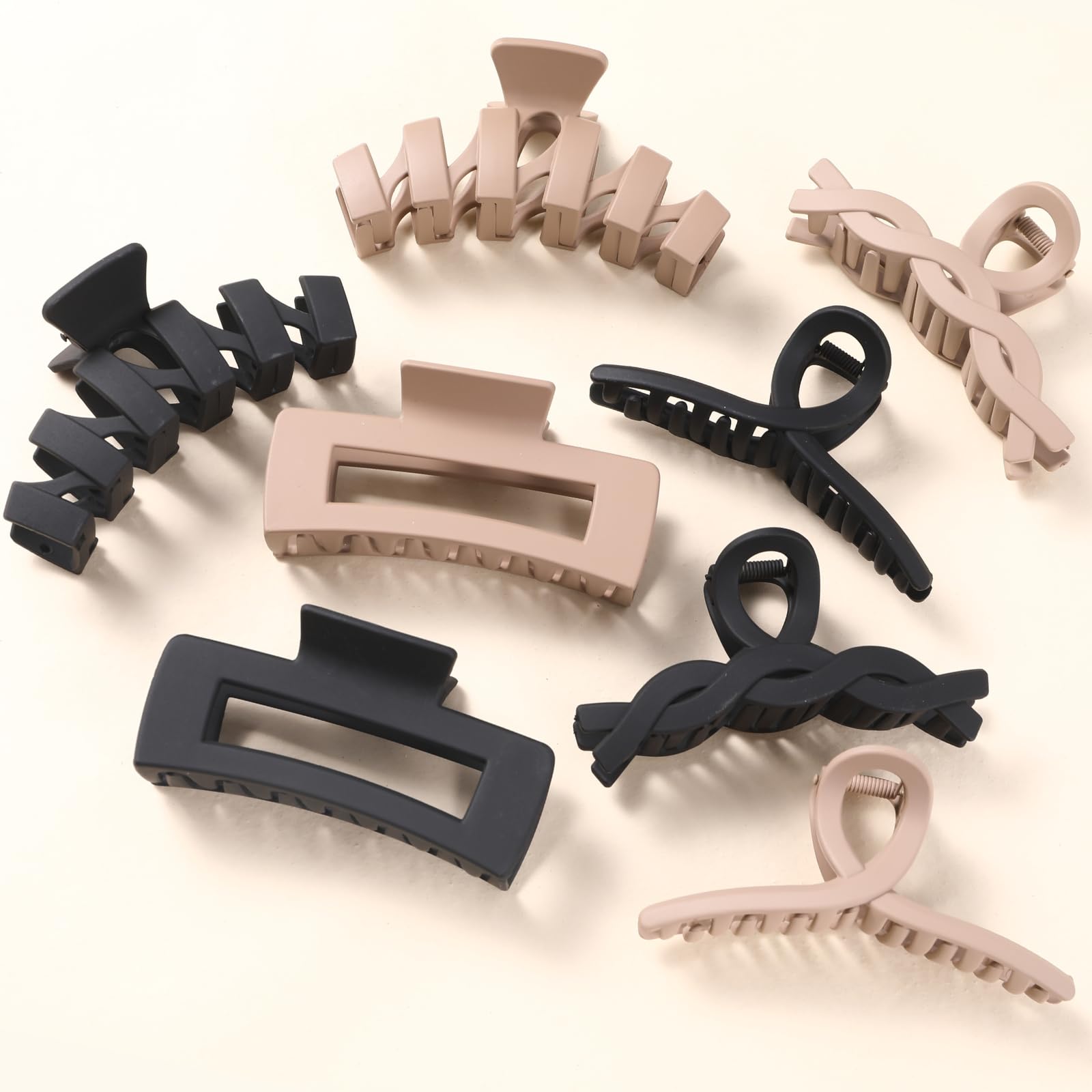 8 Pack Large Claw Clips for Women - Strong Hold Matte Non-Slip Hair Clips for Thick, Long, Curly & Straight Hair - Neutral & Black Hair Accessories - Perfect for Workouts, Office, and Everyday Styling