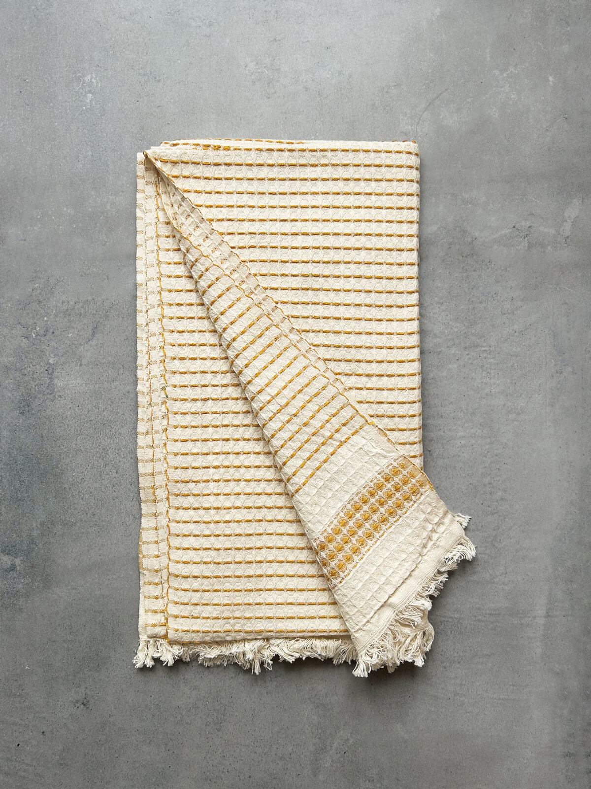 Premium Milos Check Hammam Towel - 100% Cotton Turkish Bath Towel, Mustard Yellow - Perfect for Spa, Beach, Yoga & Home Decor