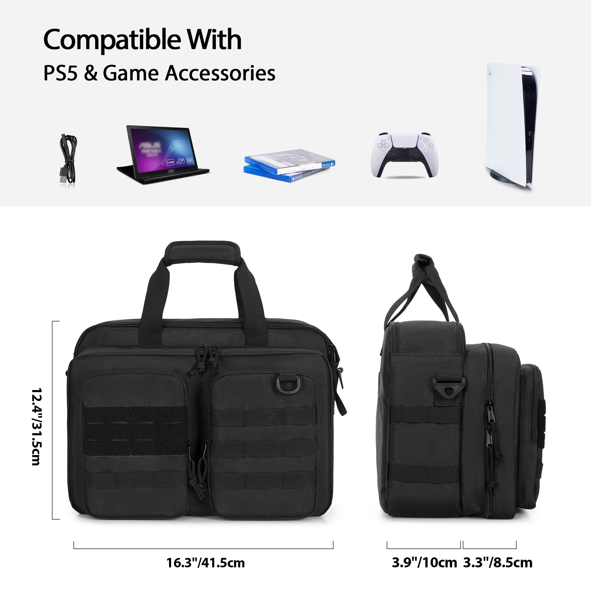 PGmoon Travel Carrying Case for PS5/PS5 Slim/PS5 Pro Console - Protective Storage Bag Fits 15.6” Laptop, Controllers, Game Discs & Accessories (Patent Design) - Perfect for Gaming Travel, Storage & Protection