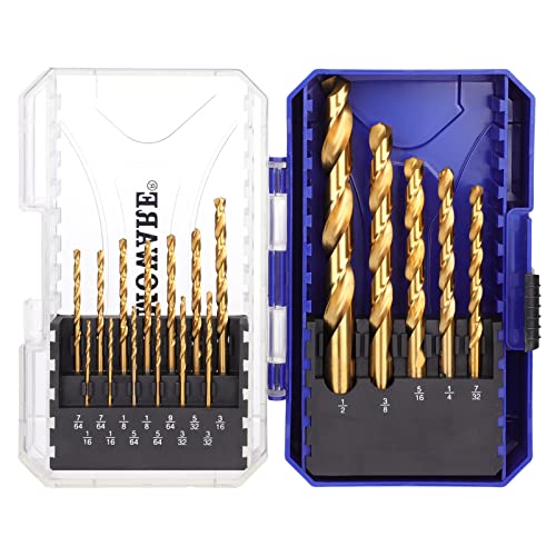 COMOWARE 18-Piece Titanium Drill Bit Set for Metal, Steel, Wood & Plastic - 1/16