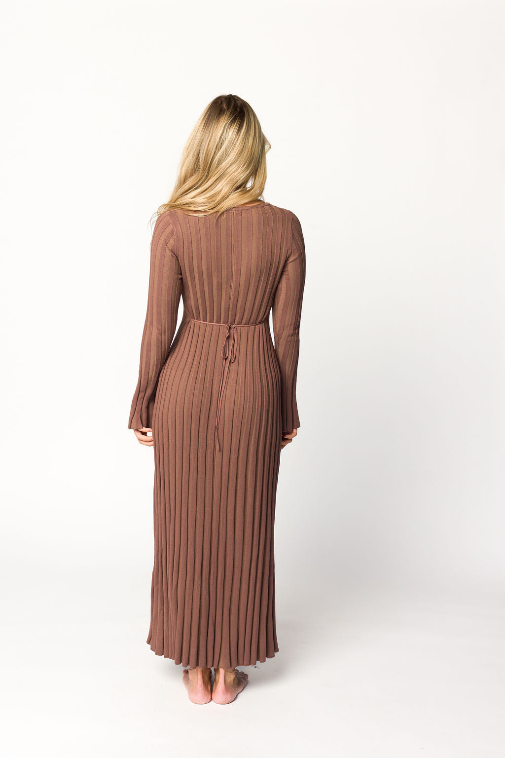 Hadley Long Sleeve V Neck Knit Maxi Dress in Cocoa - Women's Elegant Casual Maxi Dress for Fall & Winter | Perfect for Office, Date Night & Holiday Parties