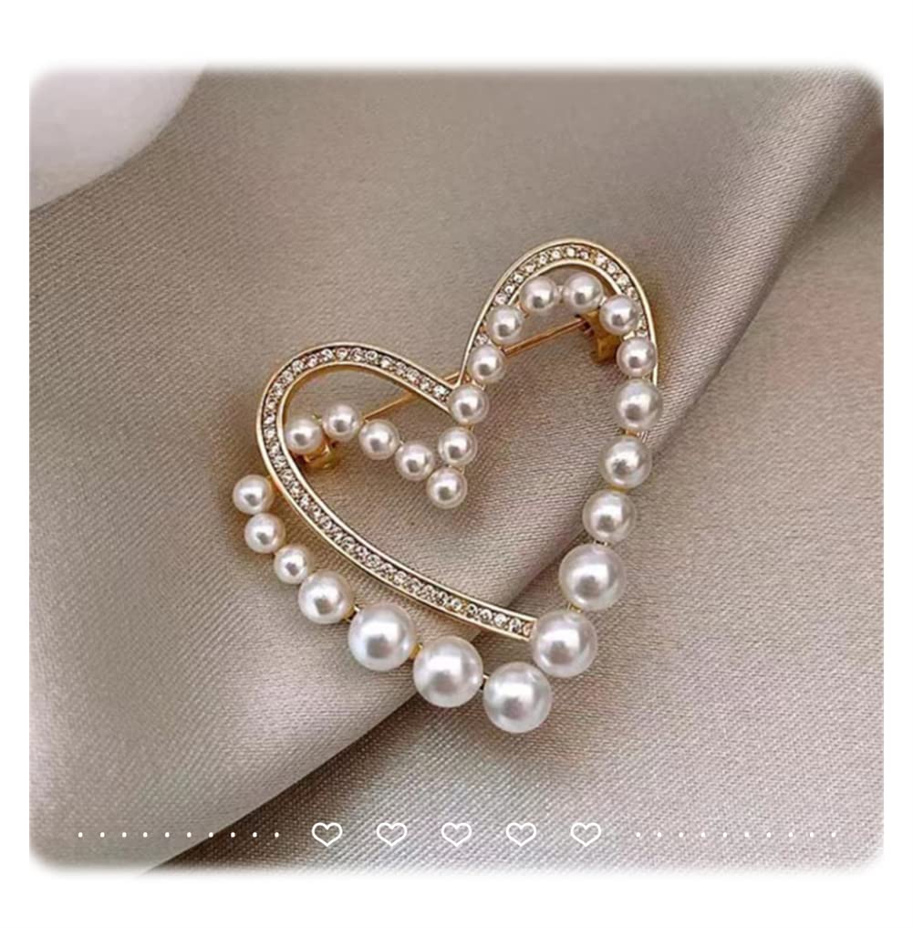 Heart-Shaped Pearl Brooch with Crystals - Elegant Lapel Pin for Women's Dresses, Coats, Sweaters & Hats | Perfect Jewelry Gift for Weddings, Anniversaries & Romantic Occasions | Adds Glamour to Scarves, Shawls & Formal Attire