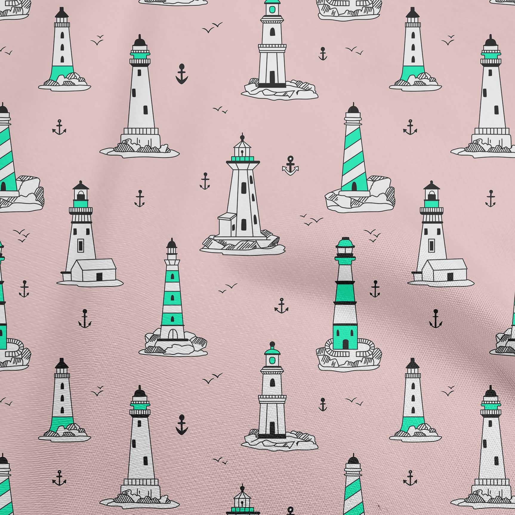 oneOone Cotton Cambric Pink Salmon Fabric - 42 Inch Wide Light House Dress Material, Printed Fabric by The Yard | Perfect for Summer Dresses, DIY Projects & Home Decor