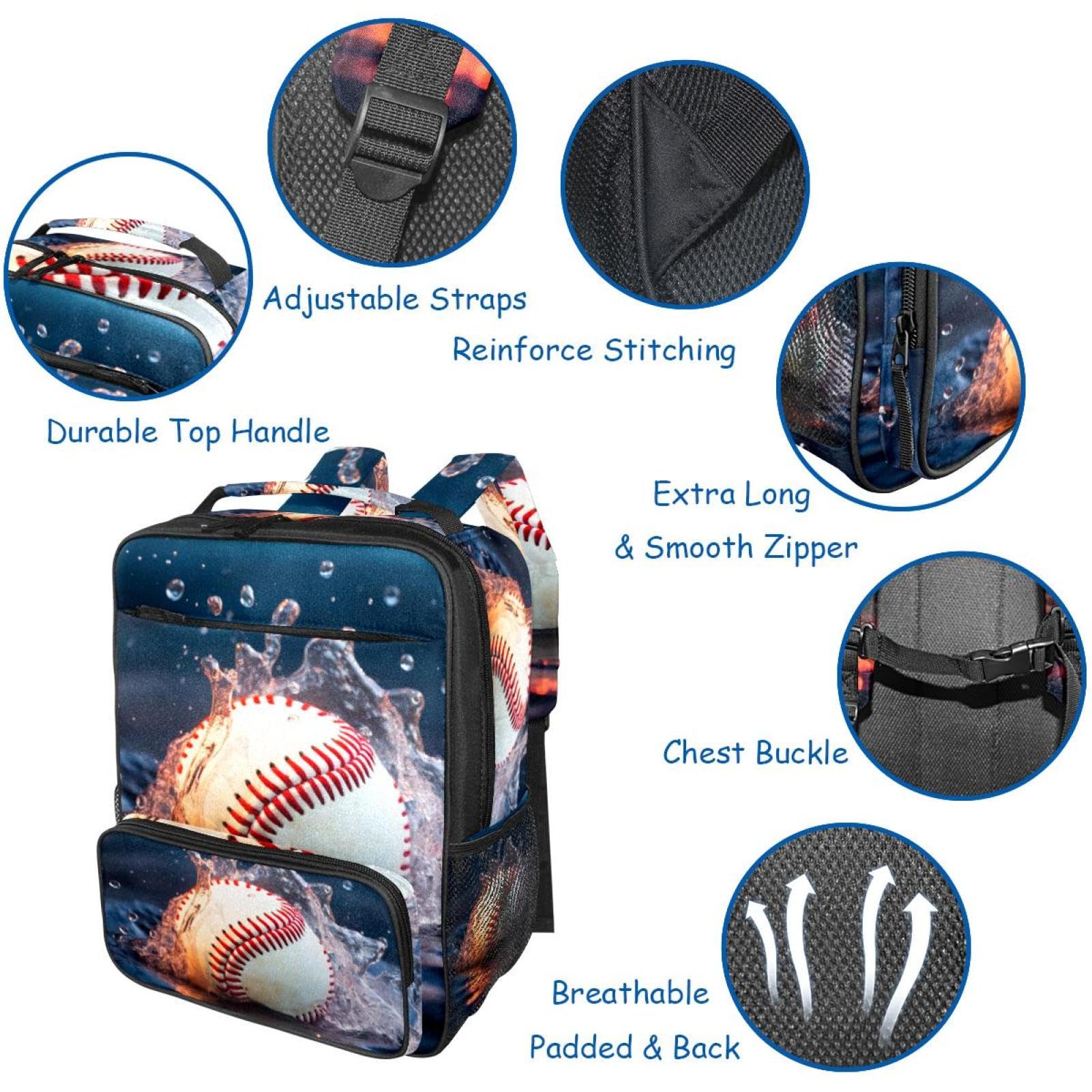 Lightweight Travel & Work Backpack - Durable Baseball Flame Sports Water Resistant Daypack for Hiking, Commuting, and College Campus Use