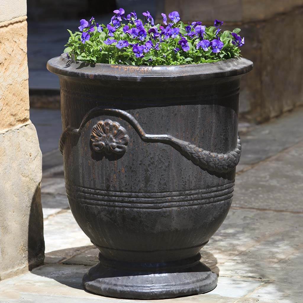 Campania International Coquille Anduze Urn Set of 3 - Antique Glaze Outdoor Garden Planters for Patio, Porch & Landscape Decor