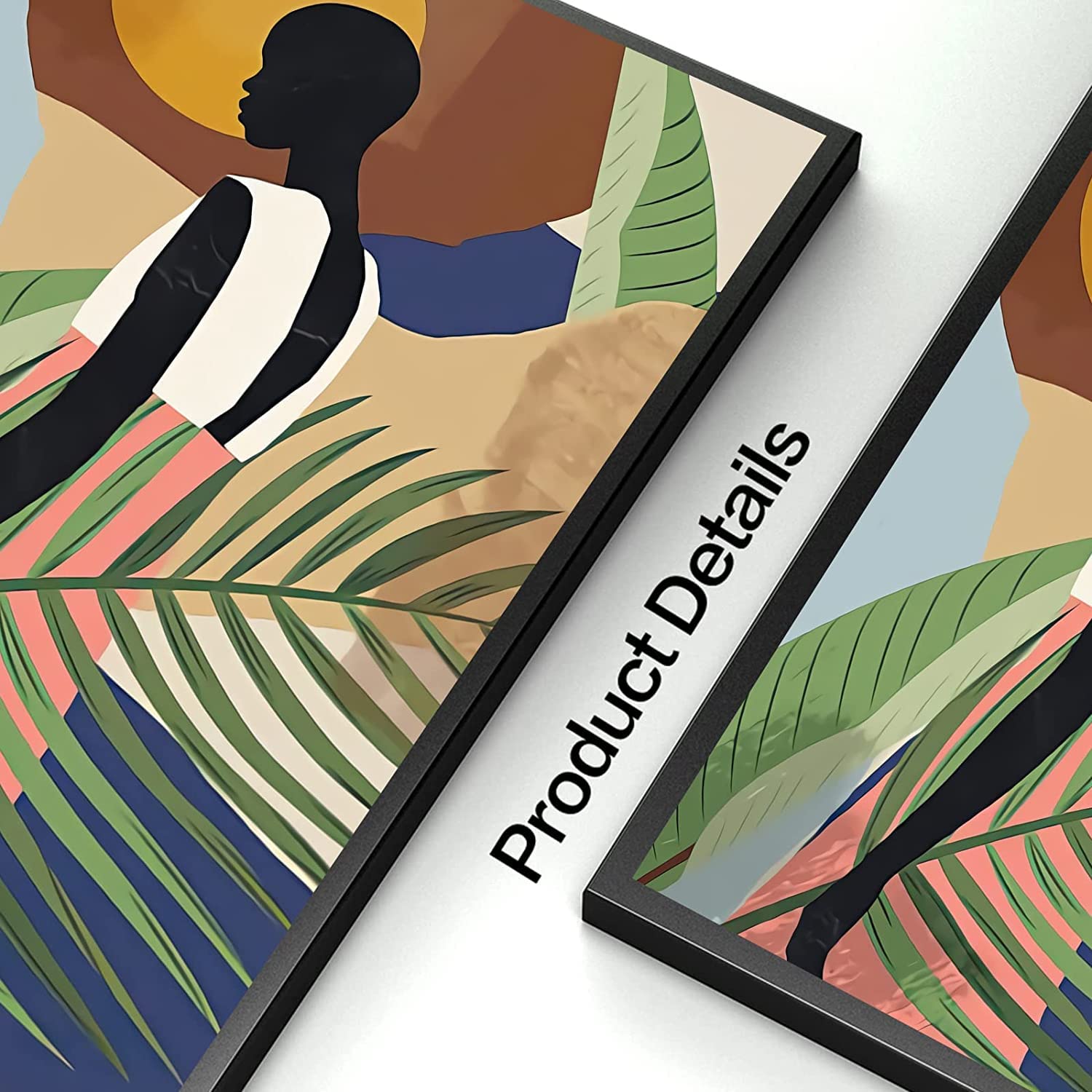 Abstract African American Wall Art Canvas Painting - Set of 3 Black Woman & Green Plant Prints, Nordic Style Posters for Living Room Decor, Unframed Wall Art - Perfect for Home, Office & Gift Giving