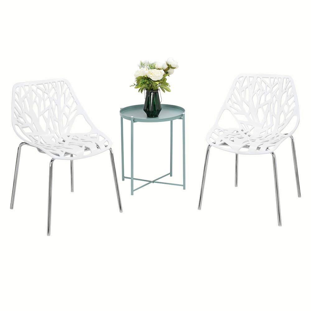 Bonnlo Modern Dining Chairs Set - 6 Pack White Stackable Plastic Saping Birch Chairs for Kitchen, Living Room, Office & Restaurant - Space-Saving Furniture for Small Spaces & Entertaining