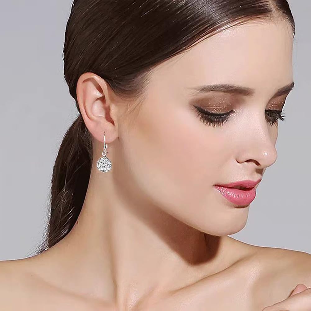 BG&WLing Disco Ball Earrings for Women - Silver Plated Crystal Drop Dangle Earrings, Sparkly Vintage Statement Jewelry for Party, Nightclub, Wedding & Special Occasions