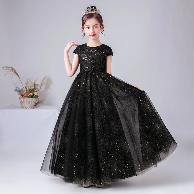 Sparkly Sequins Black Flower Girl Dress - Princess Gown for Weddings, Pageants & Special Occasions | Elegant Formal Wear for Kids