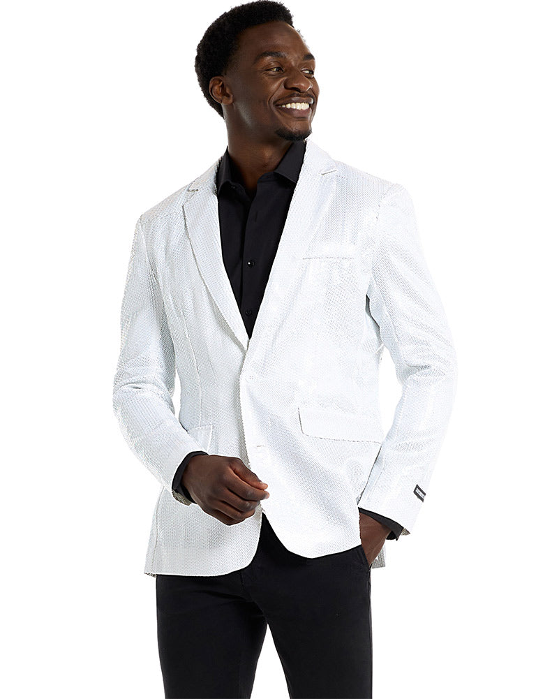 Vintage 70s Sequins White Men's Suit Jacket - Retro Disco Party, Wedding & Special Occasion Formal Wear