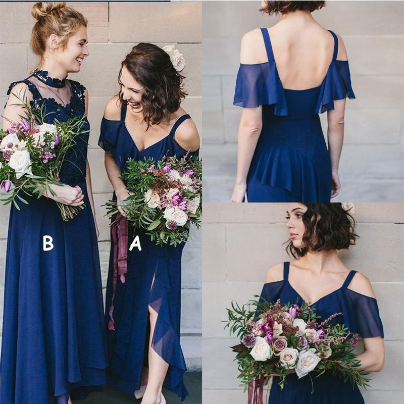 Elegant Royal Blue High Neck Bridesmaid Dress with V-Neck & Spaghetti Straps - Perfect for Weddings, Formal Events & Special Occasions