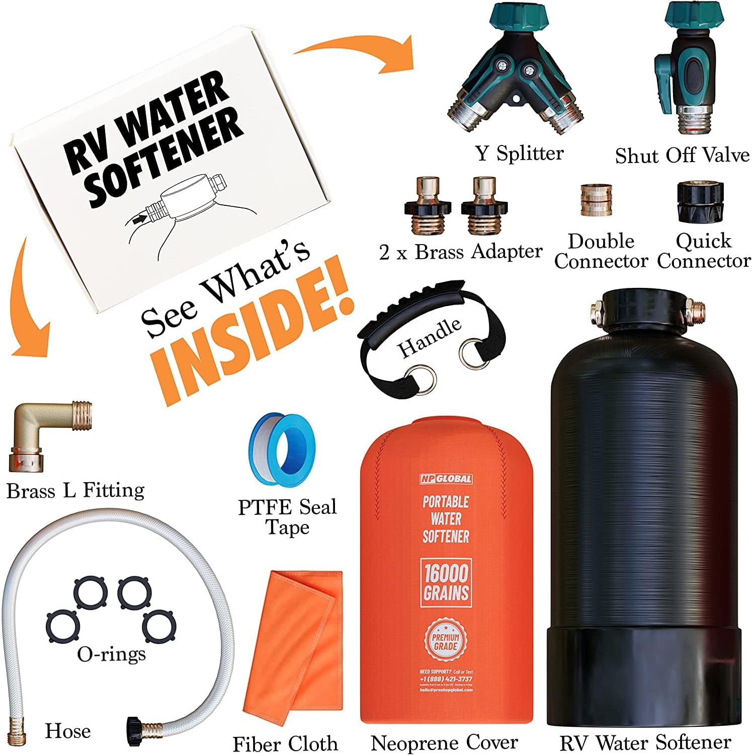 Portable RV Water Softener - 16,000 Grain Capacity with 3/4
