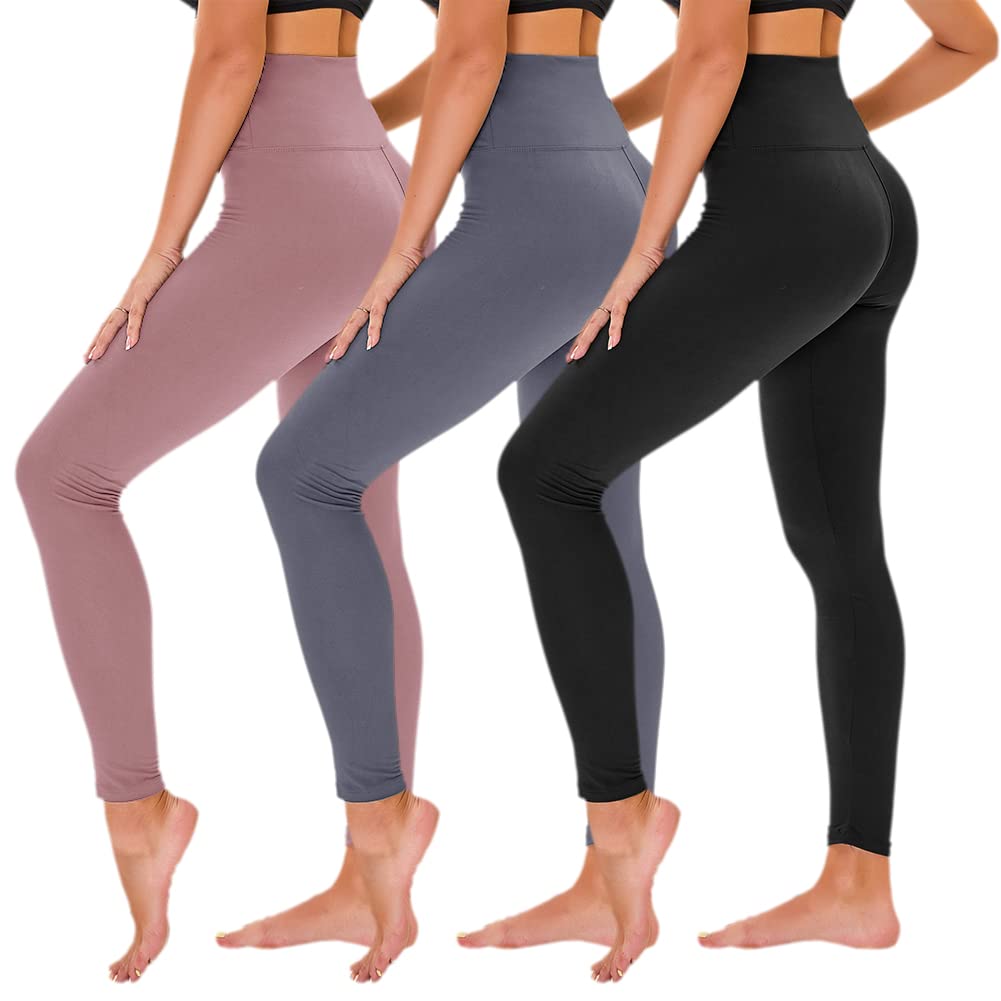 TNNZEET Women's High Waisted Yoga Pants 3-Pack - Tummy Control Black Leggings with Pockets for Workout, Gym, Running | Perfect for Yoga, Lounge & Everyday Wear