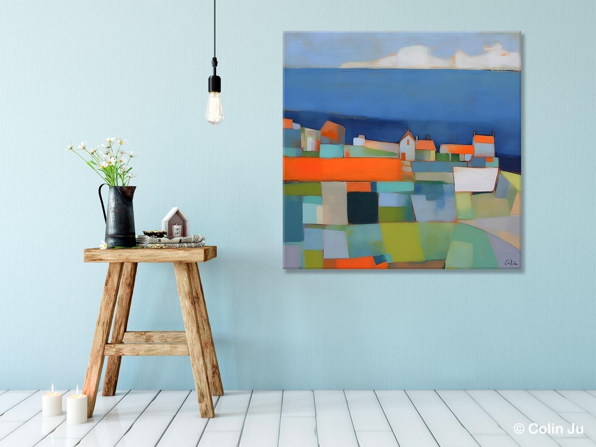 Original Abstract Landscape Canvas Paintings - Modern Acrylic Wall Art for Living Room Decor | Handmade Home Office & Bedroom Wall Decor