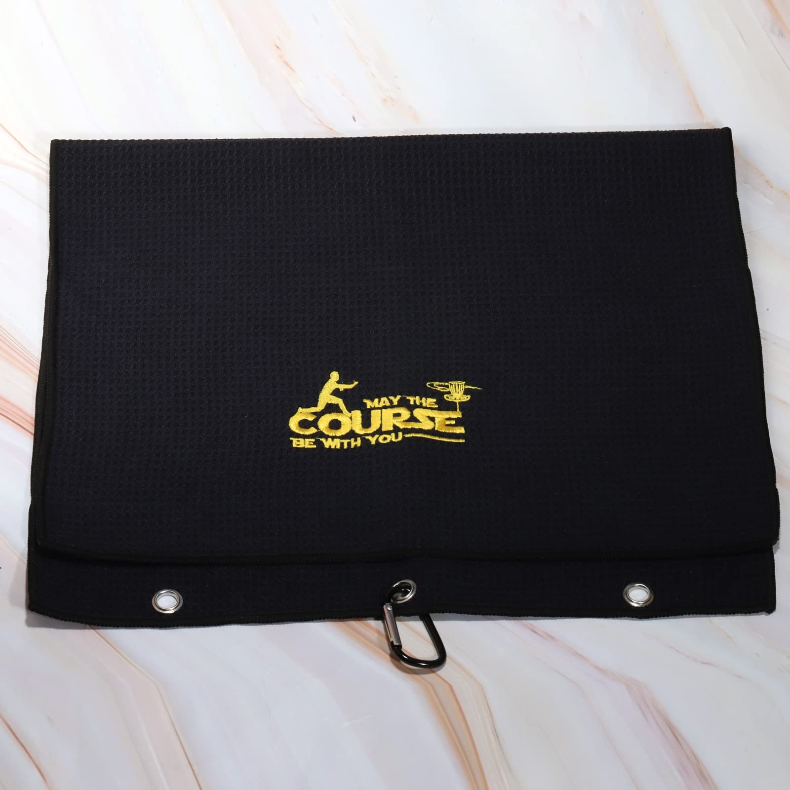 Premium Embroidered Disc Golf Towel with Clip - May The Course Be With You - Perfect Gift for Disc Golf Lovers - Ideal for Wiping Discs & Hands During Play