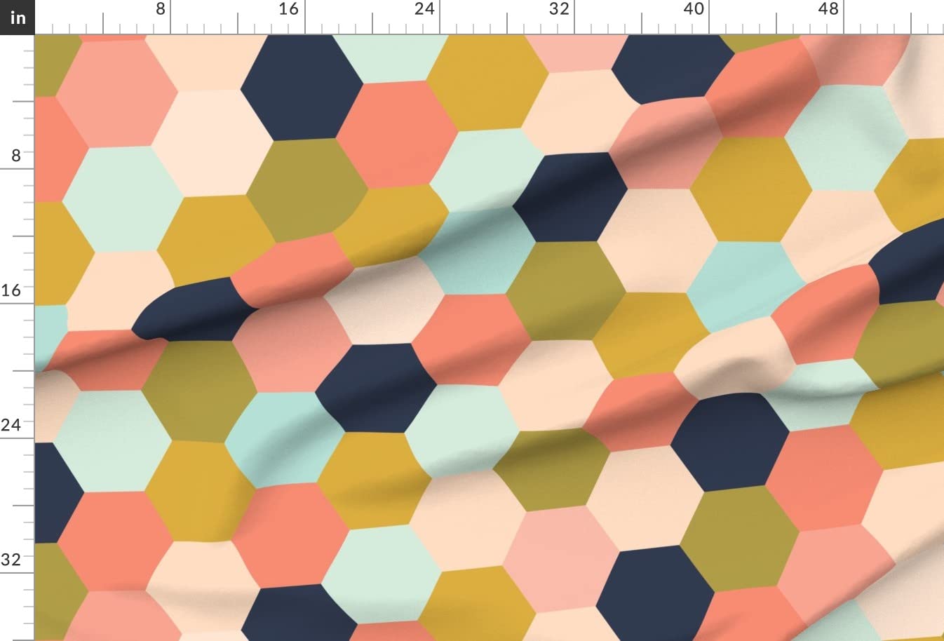 Hexagon Wholecloth Cheater Quilt Top Coral Hexagons Navy Geometric Upholstery Velvet Fabric - Fat Quarter for Quilting, Home Decor & Apparel | Perfect for DIY Quilts, Throw Pillows & Fashion Accessories