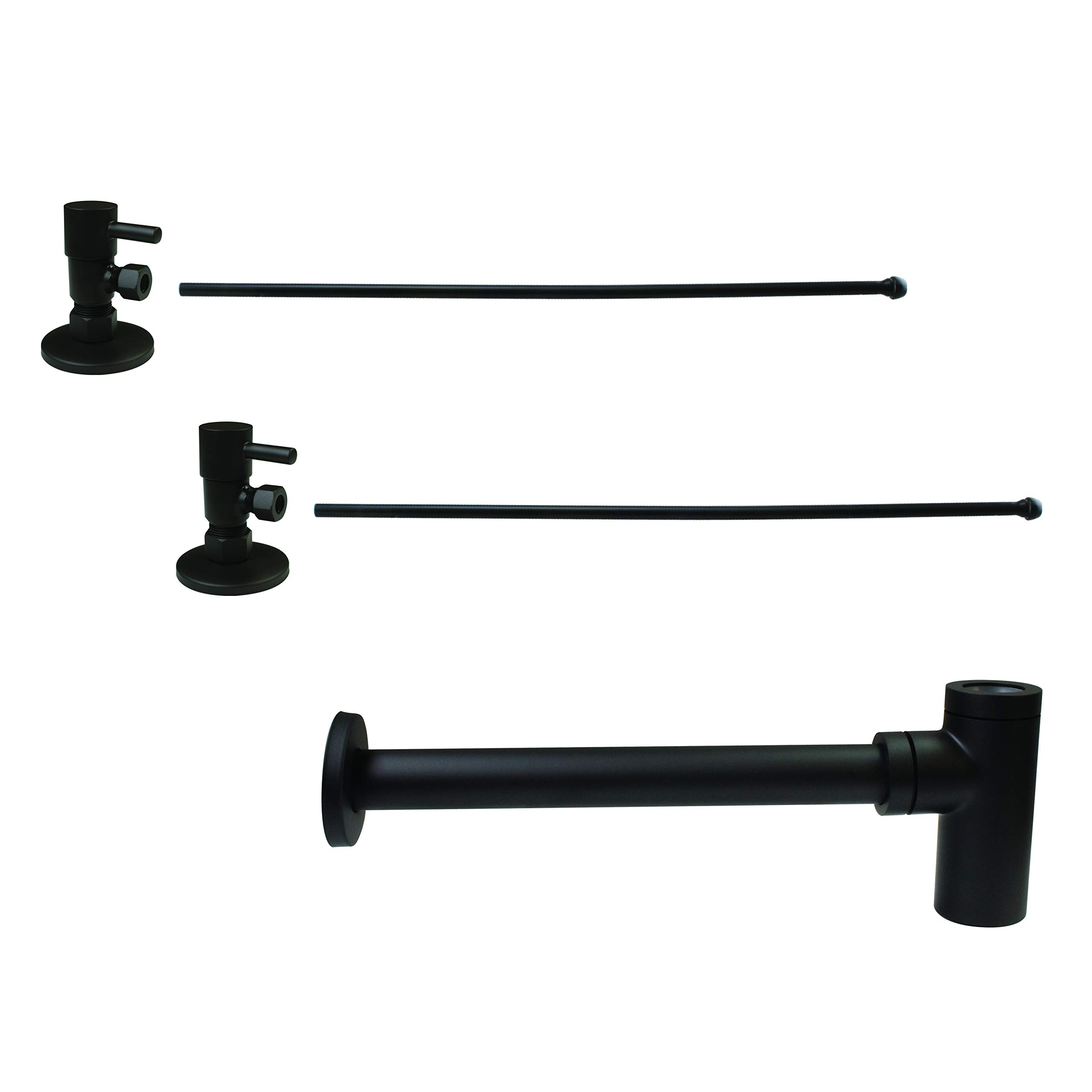 Westbrass D1438QRL-12 Oil Rubbed Bronze Pedestal Sink Supply Line Kit with Qubic Bottle Trap & 1/4-Turn Angle Stops - Perfect for Bathroom Vanity & Lavatory Installation