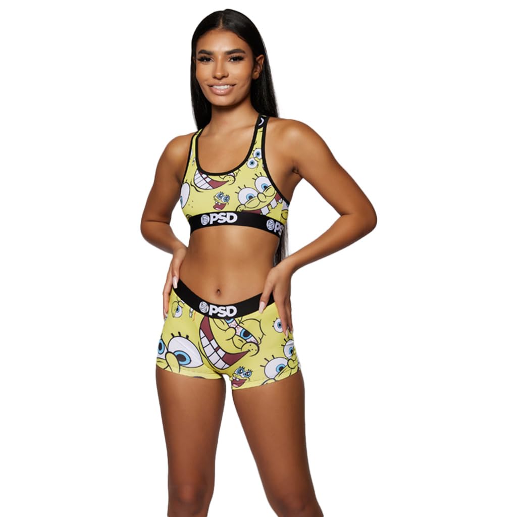 PSD Women's Spongebob Squarepants Racerback Sports Bra - Breathable Microfiber Workout Top for Running, Yoga & Gym