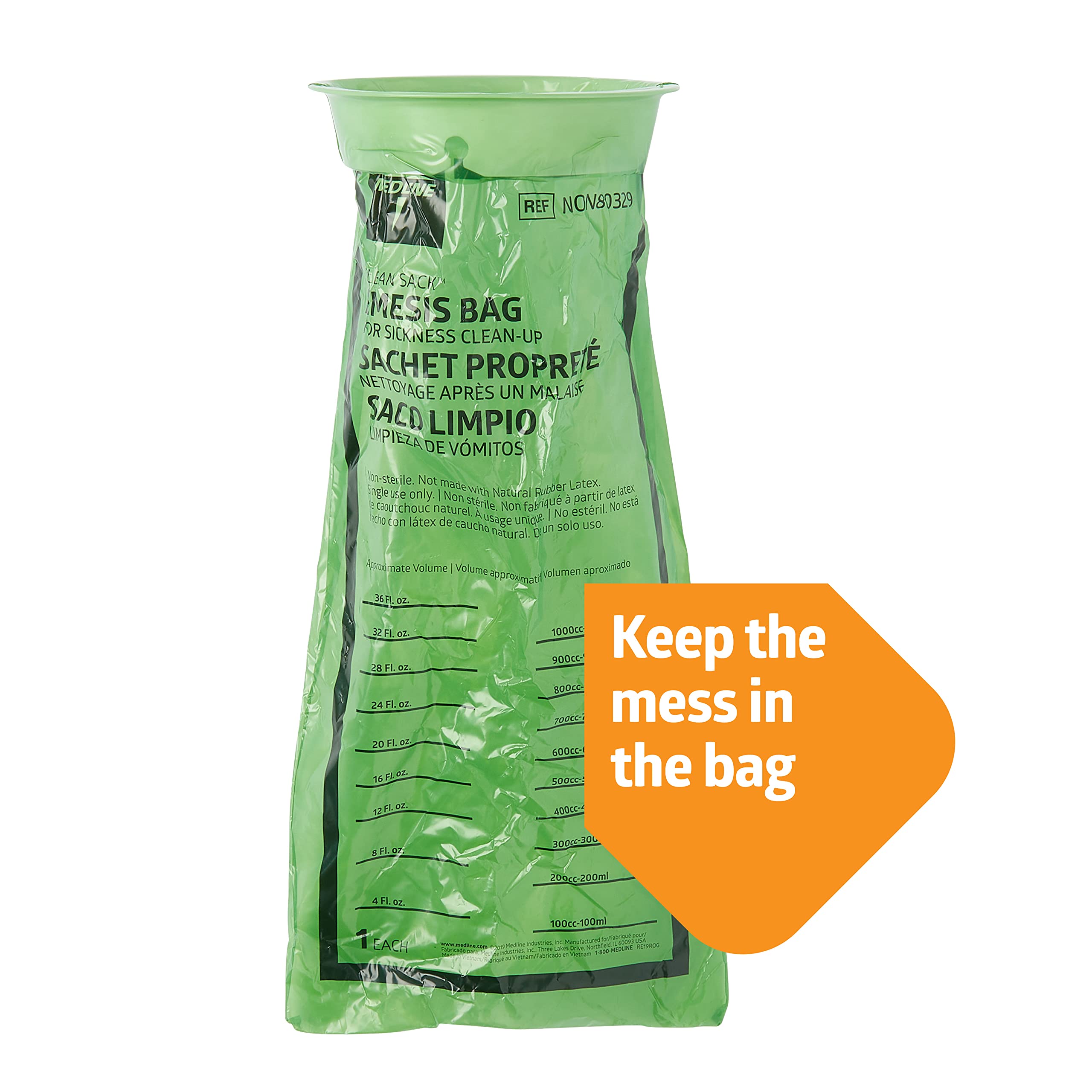 Medline Green Disposable Vomit Bags with Graduated Markings - 144 Count Case for Motion Sickness, Travel & Emergency Use in Cars, Boats, Planes & Urgent Care Facilities