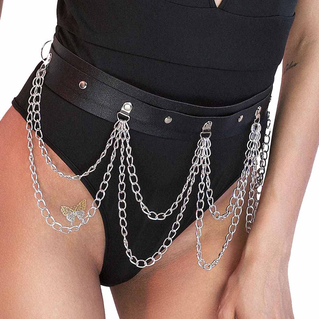 Sinalty Black Punk Waist Chain Leather Body Chain for Women - Gothic Punk Party Accessories, Fashion Waist Jewelry for Concerts, Raves & Nightlife