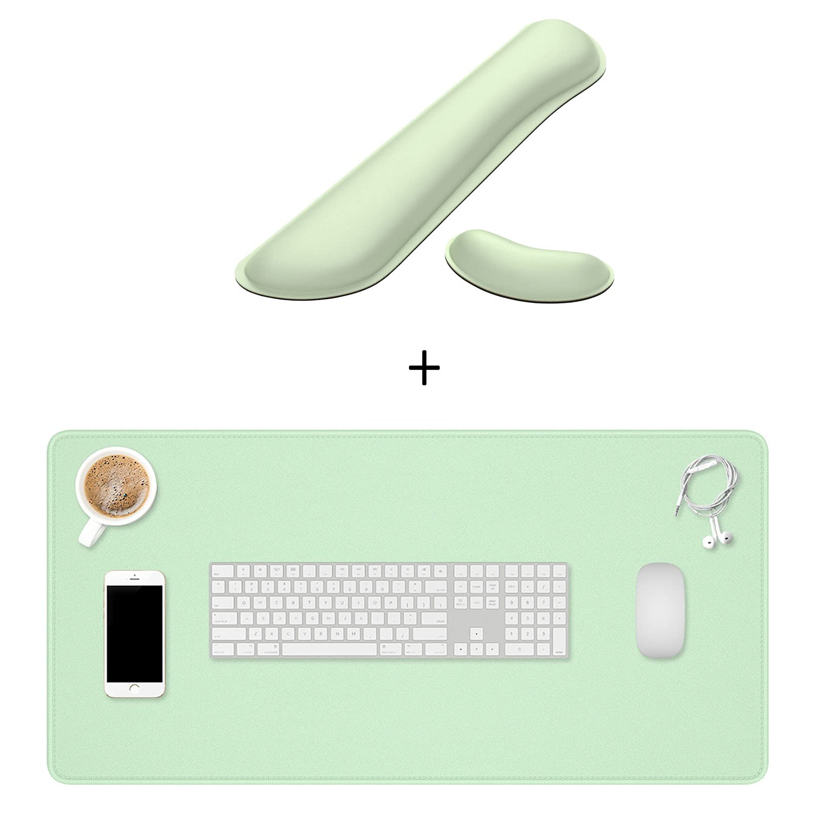 Ergonomic Lake Green Keyboard and Mouse Wrist Rest Set with Extended Gaming Mouse Pad - Comfortable Support for Typing & PC Gaming - Perfect for Office Work, Gaming Setup, and Home Computer Use