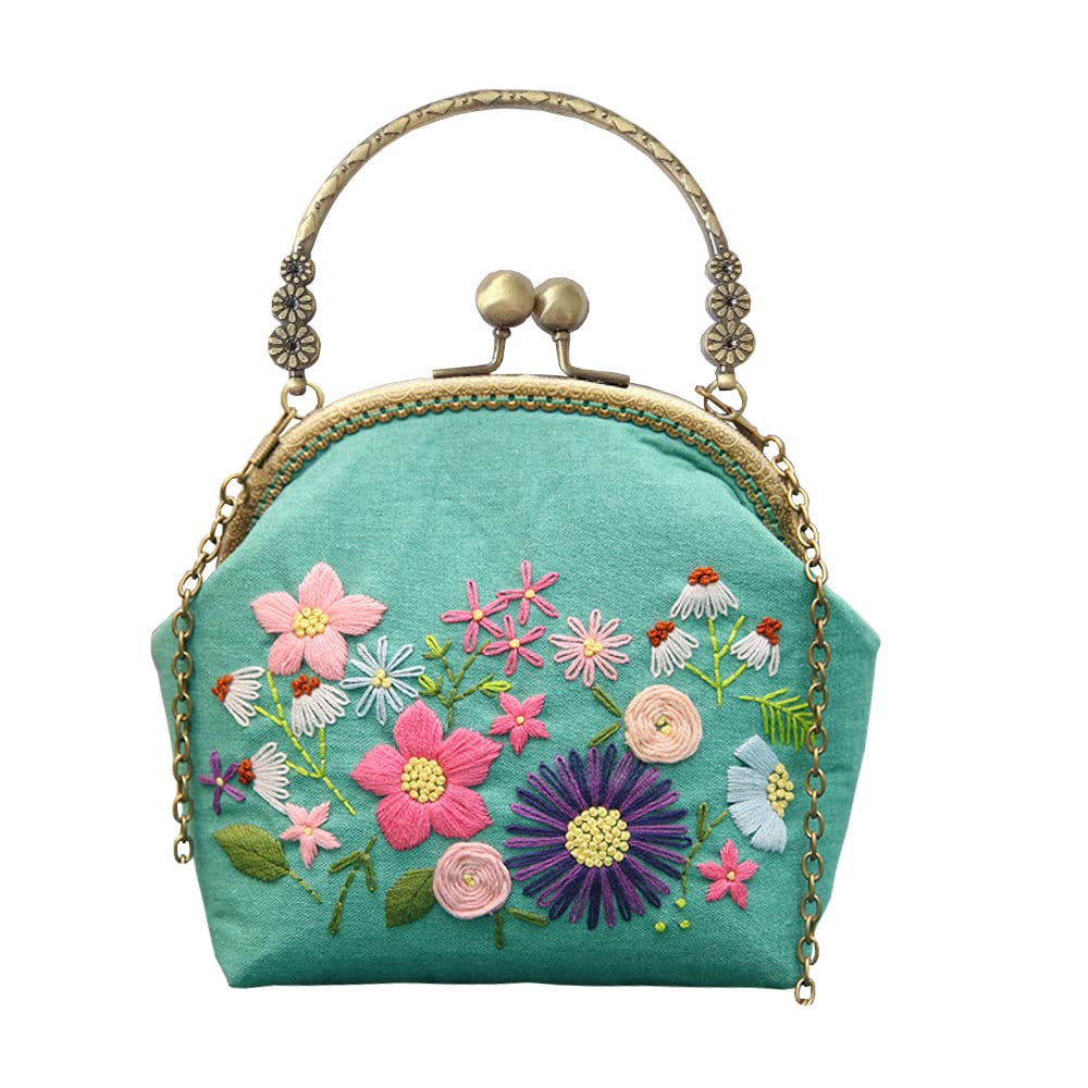 Gogobear DIY Embroidery Kit for Bags - Handmade Crossbody Purse with Spring Flowers Design - Perfect for Crafting, Gifts & Everyday Use