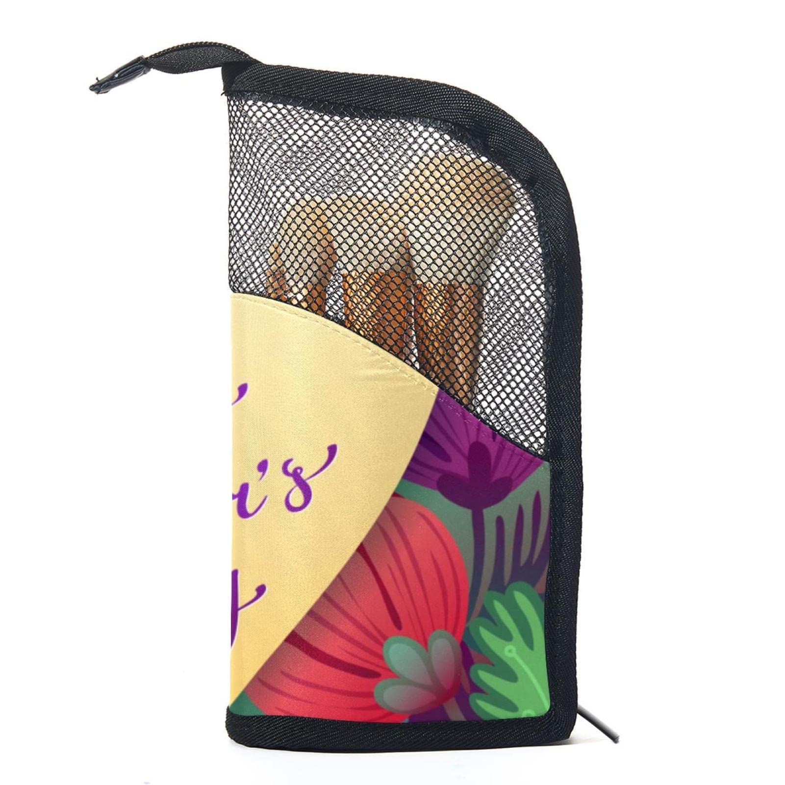 12-Piece Makeup Brush Organizer Bag with Heart Flower Design - Portable Cosmetic Brush Holder Case for Travel & Storage - Perfect Mother's Day Gift for Makeup Lovers