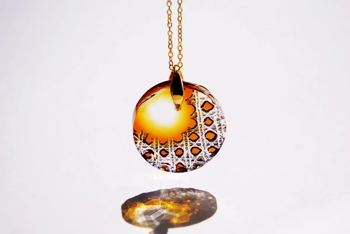 Kiriko Glass Pendant Necklace - Handcrafted Japanese Amber Jewelry for Women, Elegant Gift for Birthday & Anniversary | Perfect for Casual Wear, Date Nights & Special Occasions