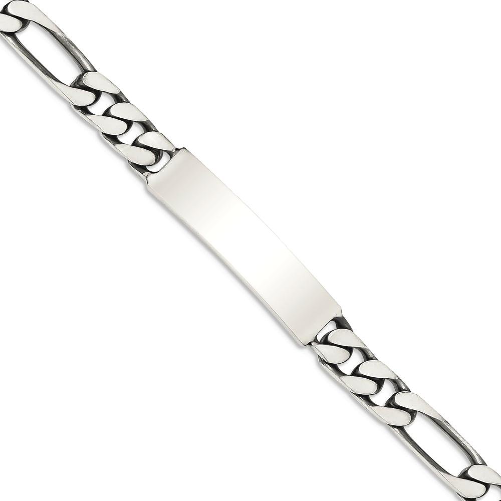 925 Sterling Silver Engraveable Vintage Figaro Link Name Bar ID Bracelet - Personalized Gift for Women, Men, Couples | Birthday, Anniversary, Wedding, Friendship Jewelry