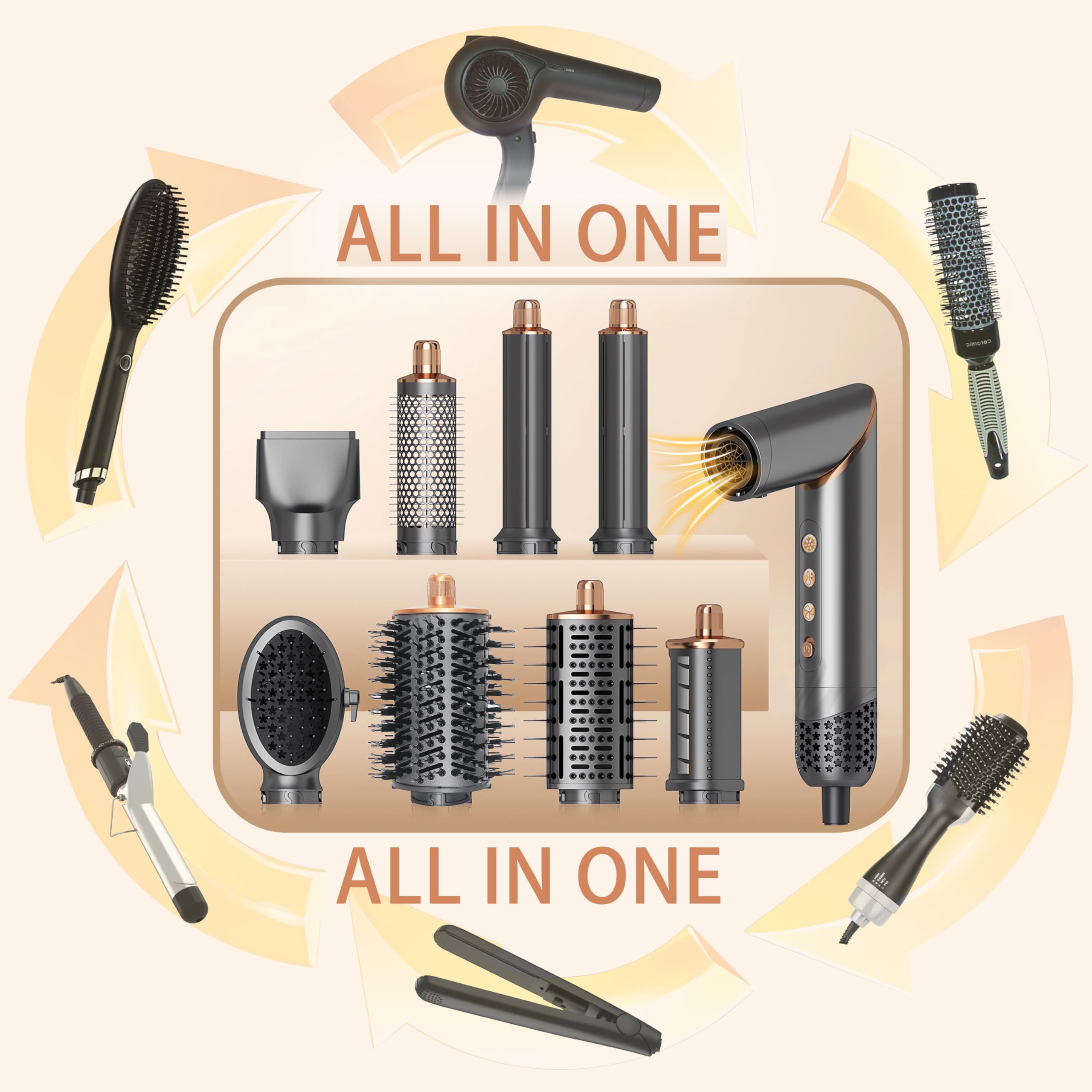 8 in 1 Hair Wrap Air Styler - Flex Magic Air Curler, Hot Air Brush & Dryer Combo | Auto Wrap Styler for Curly, Wavy & Straight Hair | Perfect for Home, Salon & Travel (Gray)