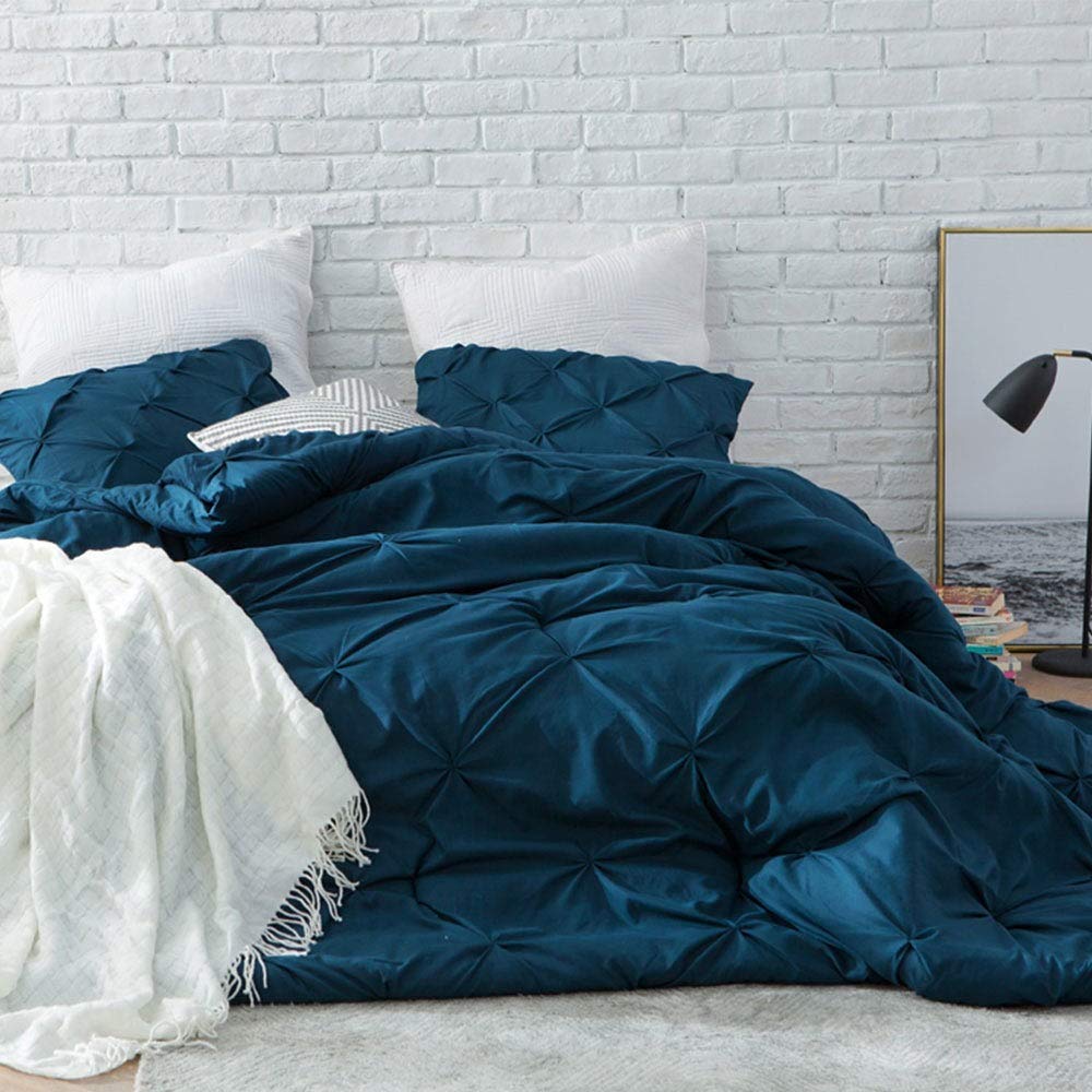 BYB Nightfall Navy Blue Pin Tuck Comforter Set - Twin XL Size, Modern & Contemporary Bedding for Teens & Adults - Perfect for Dorm Rooms, Guest Bedrooms & Cozy Home Decor