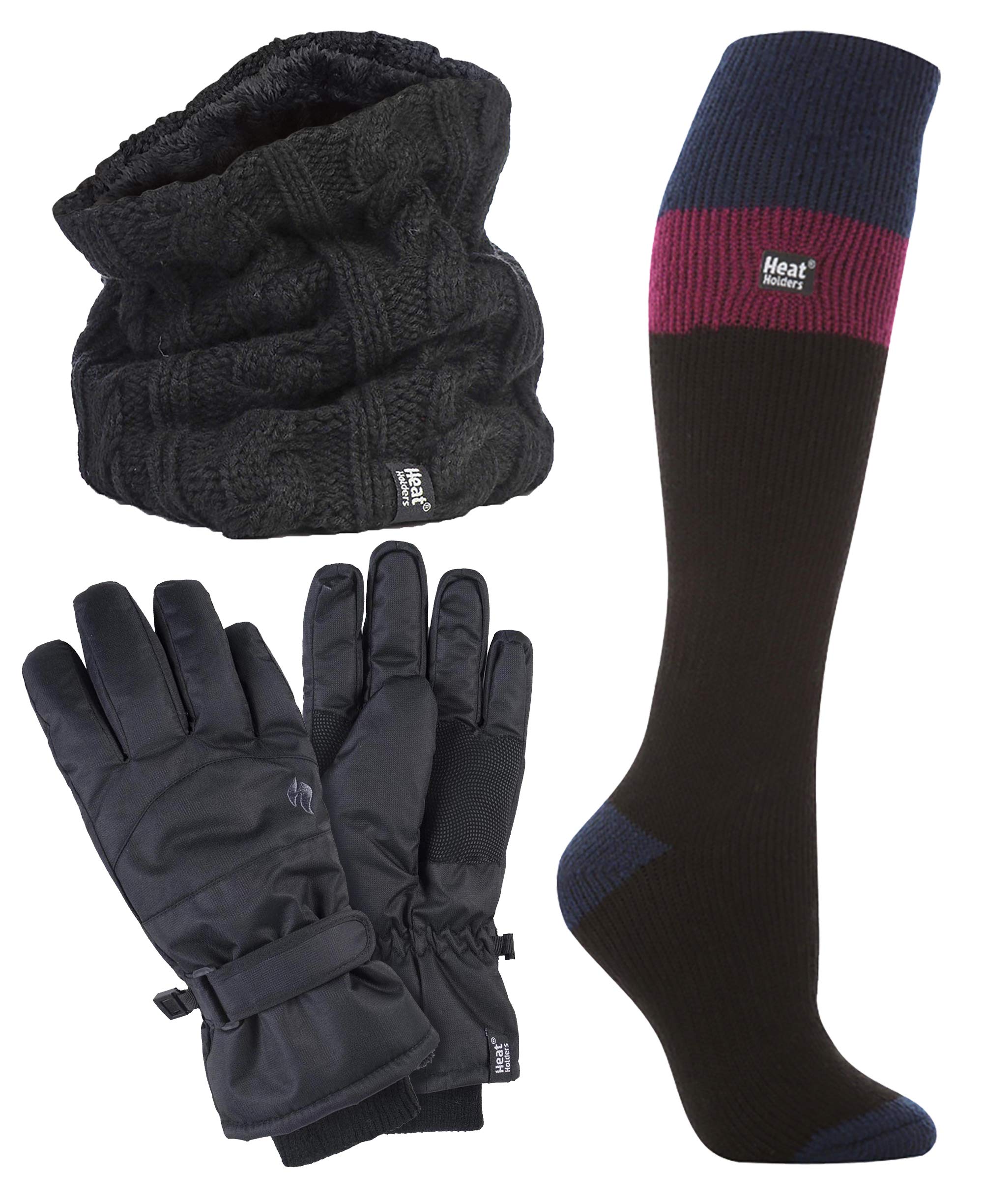 Heat Holders Women's Ski Accessories Set - Thermal Ski Socks, Gloves & Neck Warmer for Cold Weather - Perfect for Skiing, Snowboarding & Winter Outdoor Activities
