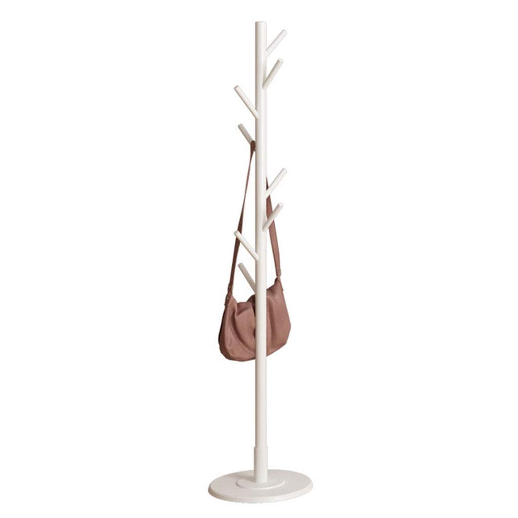 Wooden Coat Rack Stand with 8 Hooks - Free Standing Entryway Hall Tree Rack for Bedroom, White Round Base | Perfect for Organizing Jackets, Hats & Bags in Home Entryway or Closet