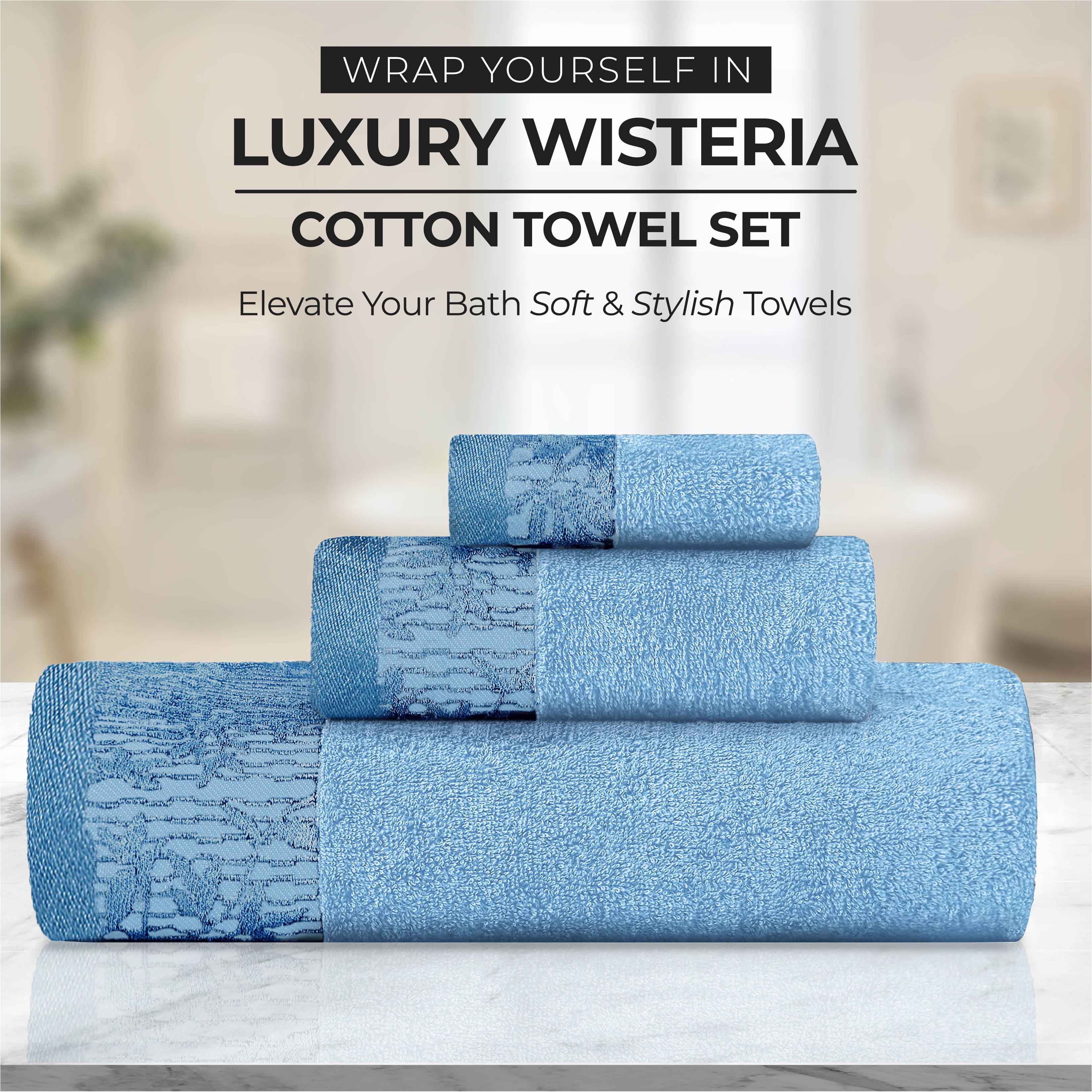 12-Piece Wisteria Cotton Floral Embroidered Jacquard Bath Towel Set | Luxury Soft Absorbent Towels for Spa, Bathroom & Guest Use