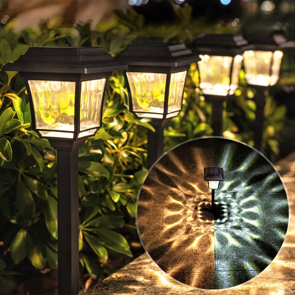 LeiDrail Solar Pathway Lights Outdoor - 8 Pack Black Waterproof Garden Lights with 2 Brightness Modes (4.3 x 4.3 x 16.2 Inches) for Yard, Patio, Walkway & Landscape Lighting | Weather-Resistant Solar Powered LED Lights for Driveway, Lawn, Deck & Backyard Decor
