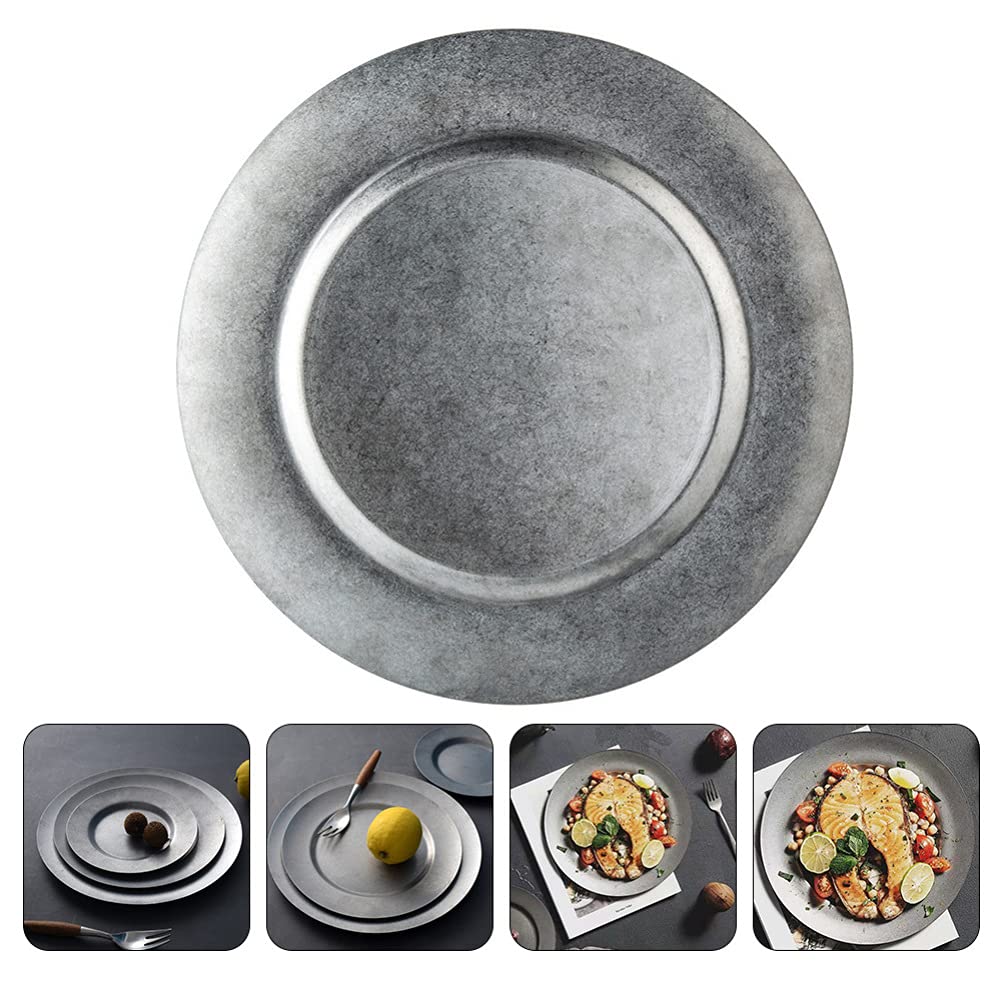 Vintage Frosted Silver Galvanized Round Tray - Rustic Deep Dish for Coffee, Jewelry, Sushi, Cereal, Salad & Dinner | Stainless Steel Food Serving Platter for Home, Kitchen, Party & Restaurant Use